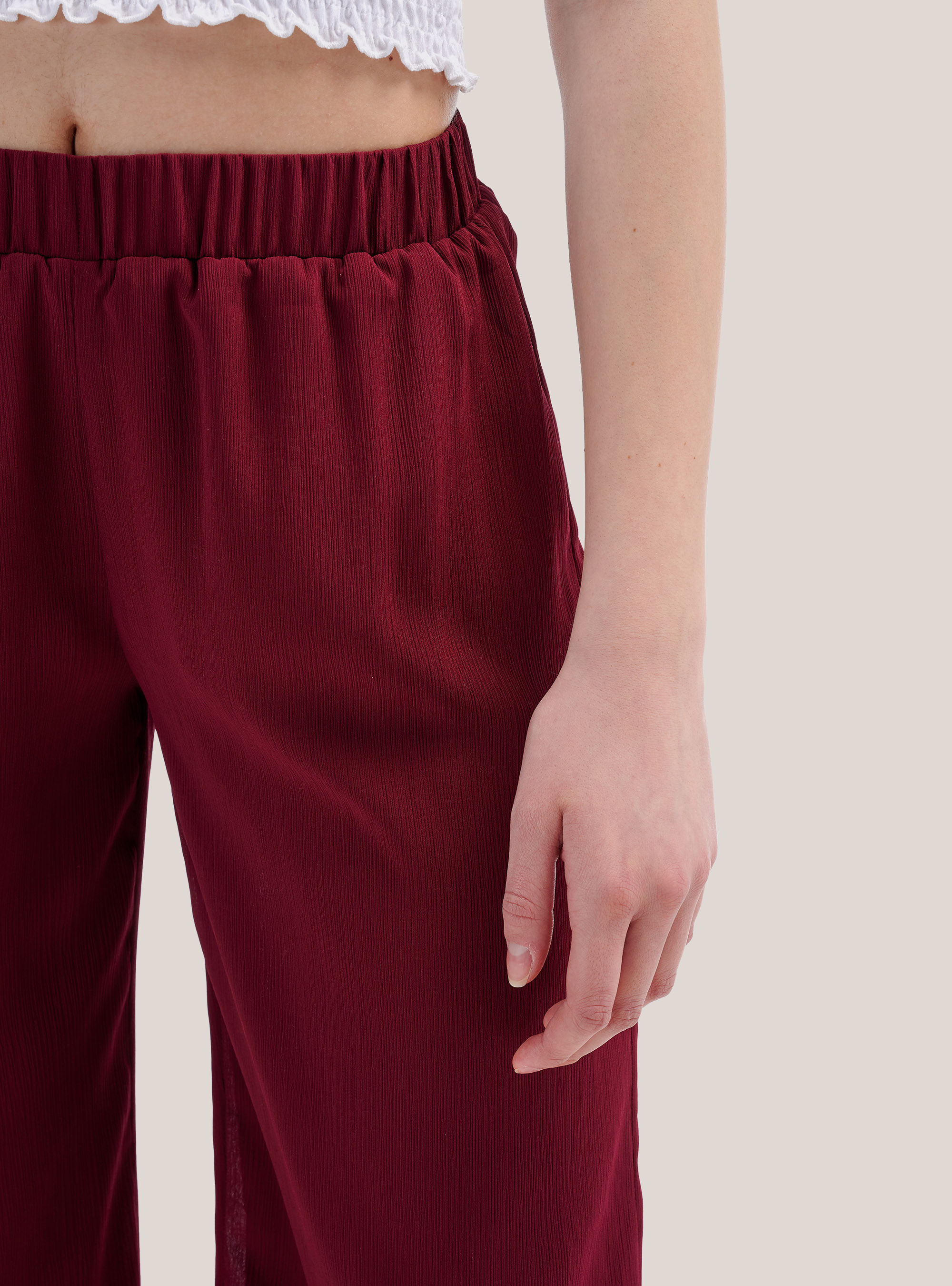 Pantalon culotte coupe large confort, C0310 BORDEAUX