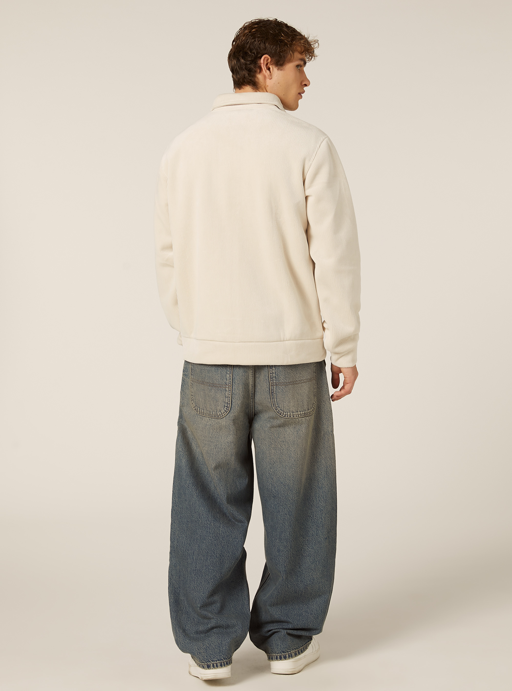 Sudadera con cremallera de pana, CR3 CREAM LIGHT