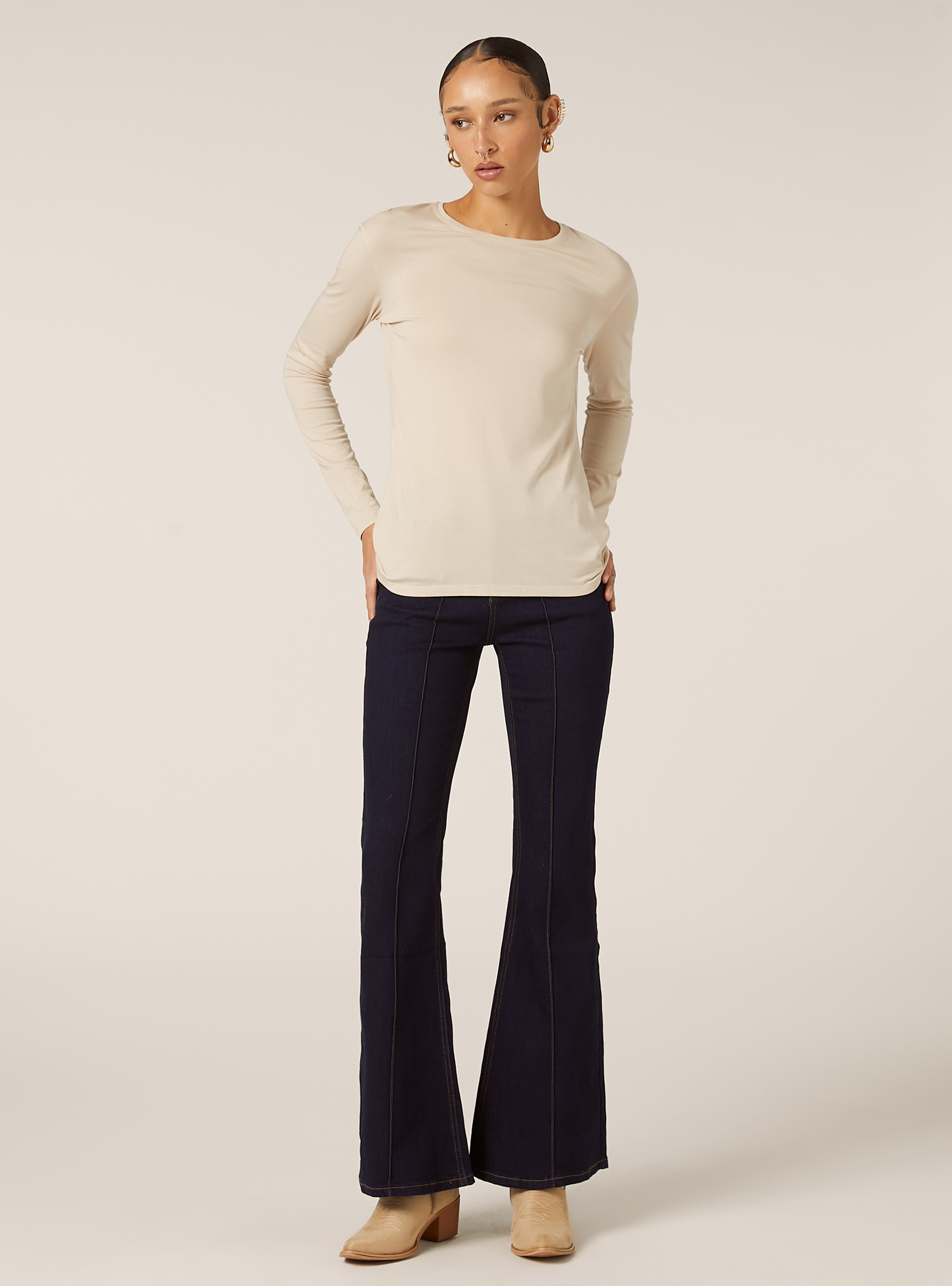 Camiseta básica de manga larga, BG3 BEIGE LIGHT