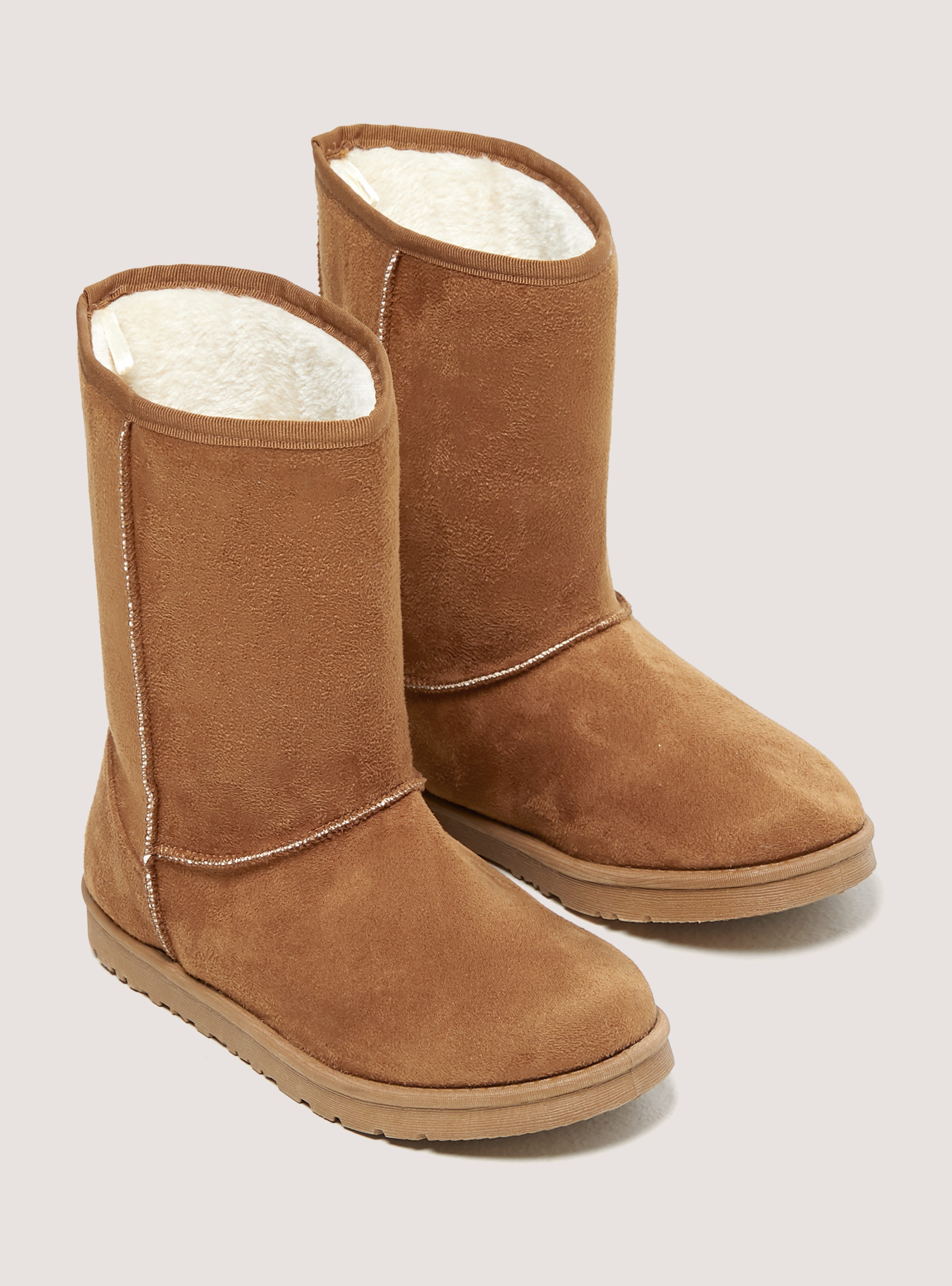 Suede ankle boots with faux fur inside, C548 CAMEL