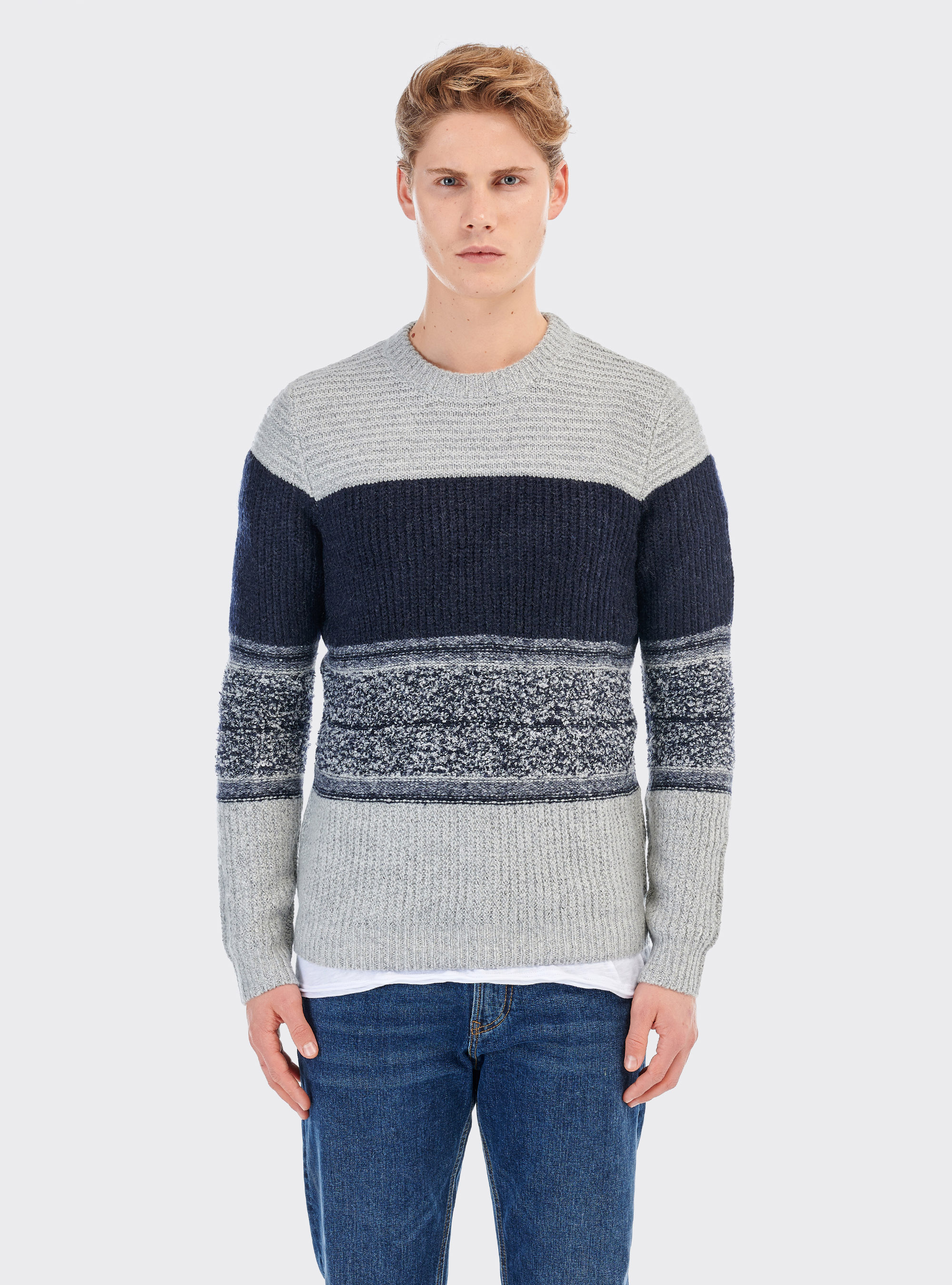 Striped block pullover, C189 PEARL