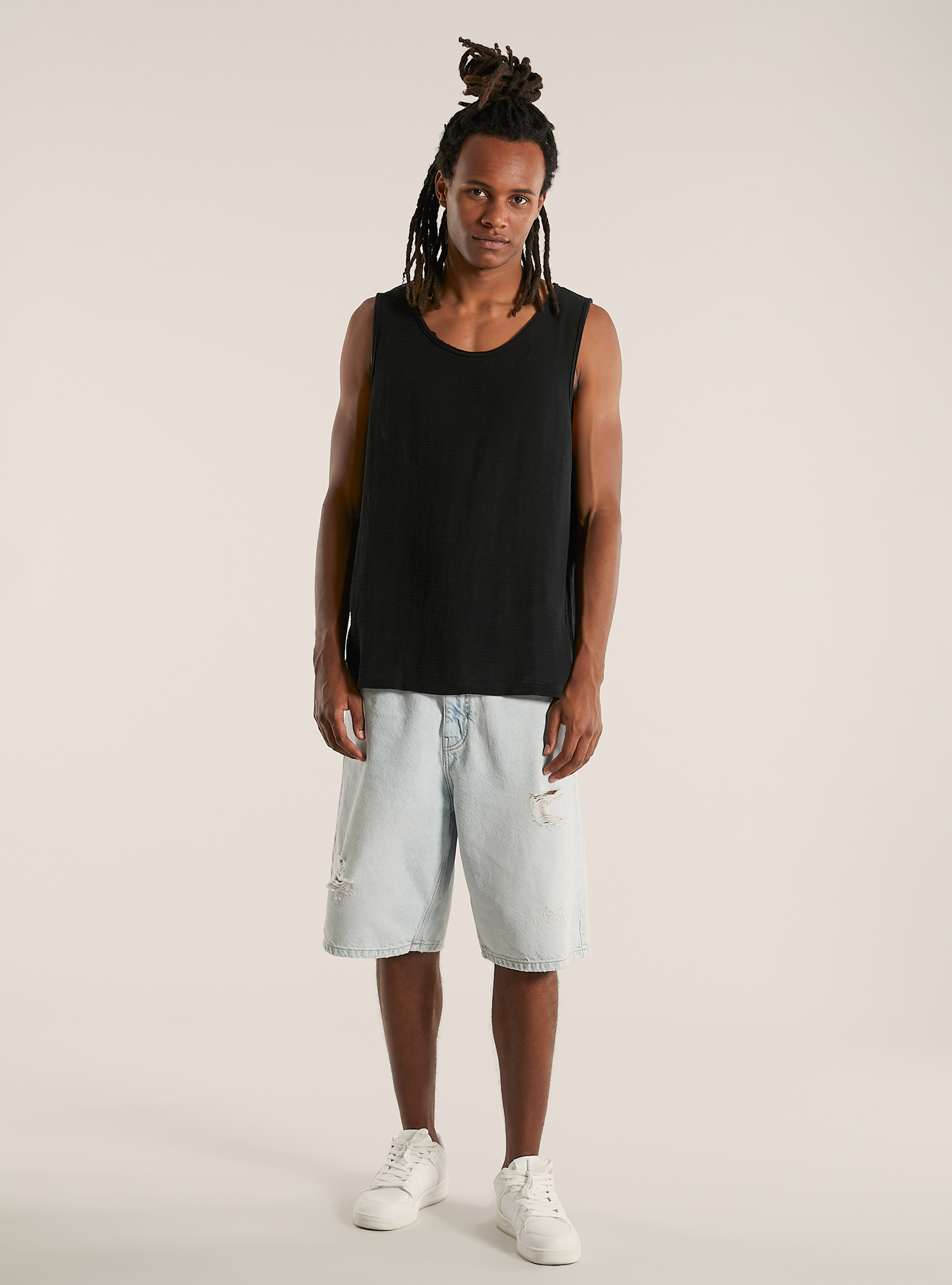 Linen-blend tank top, BK1 BLACK