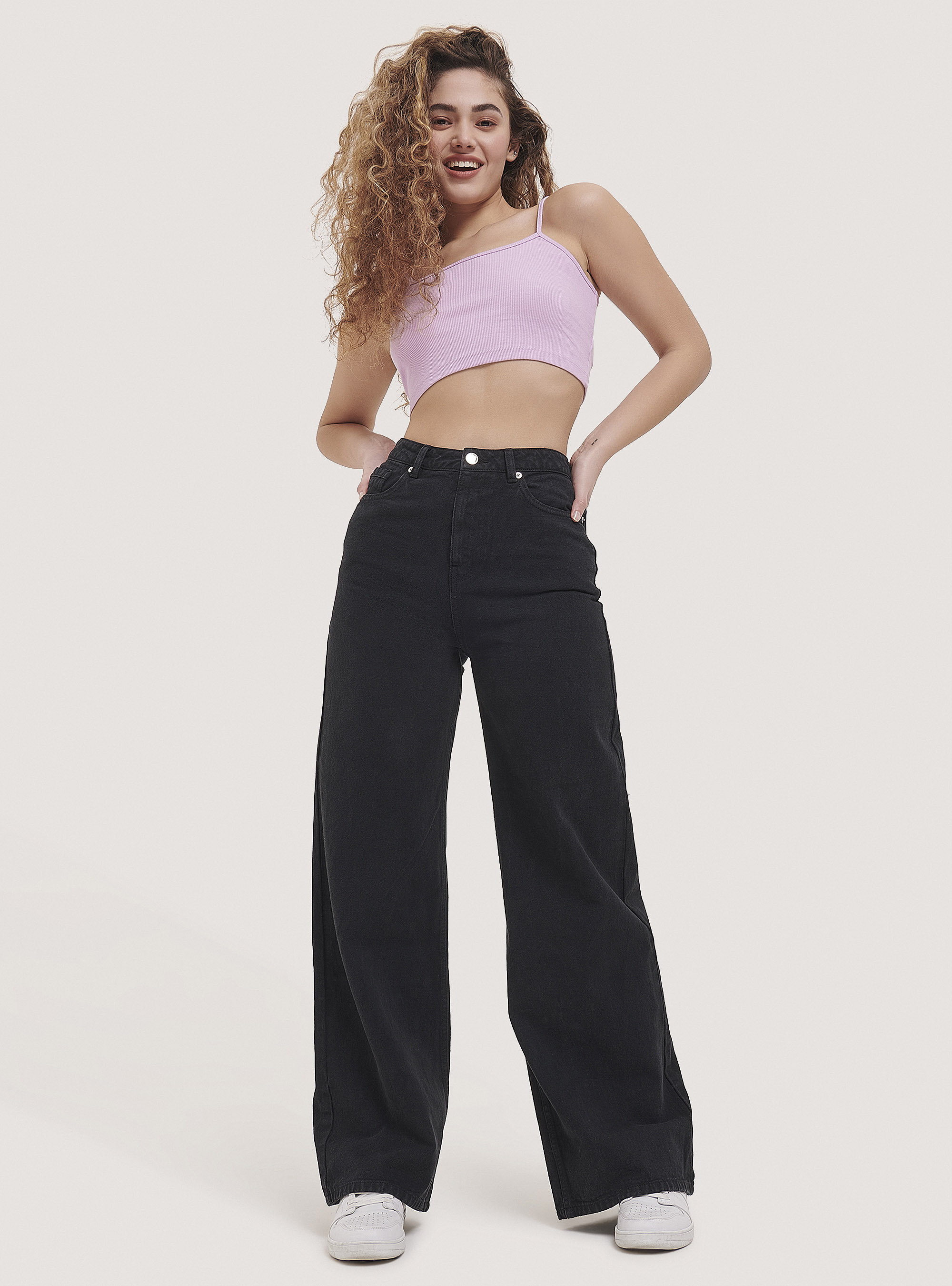 Wide leg trousers in twill, C101 BLACK