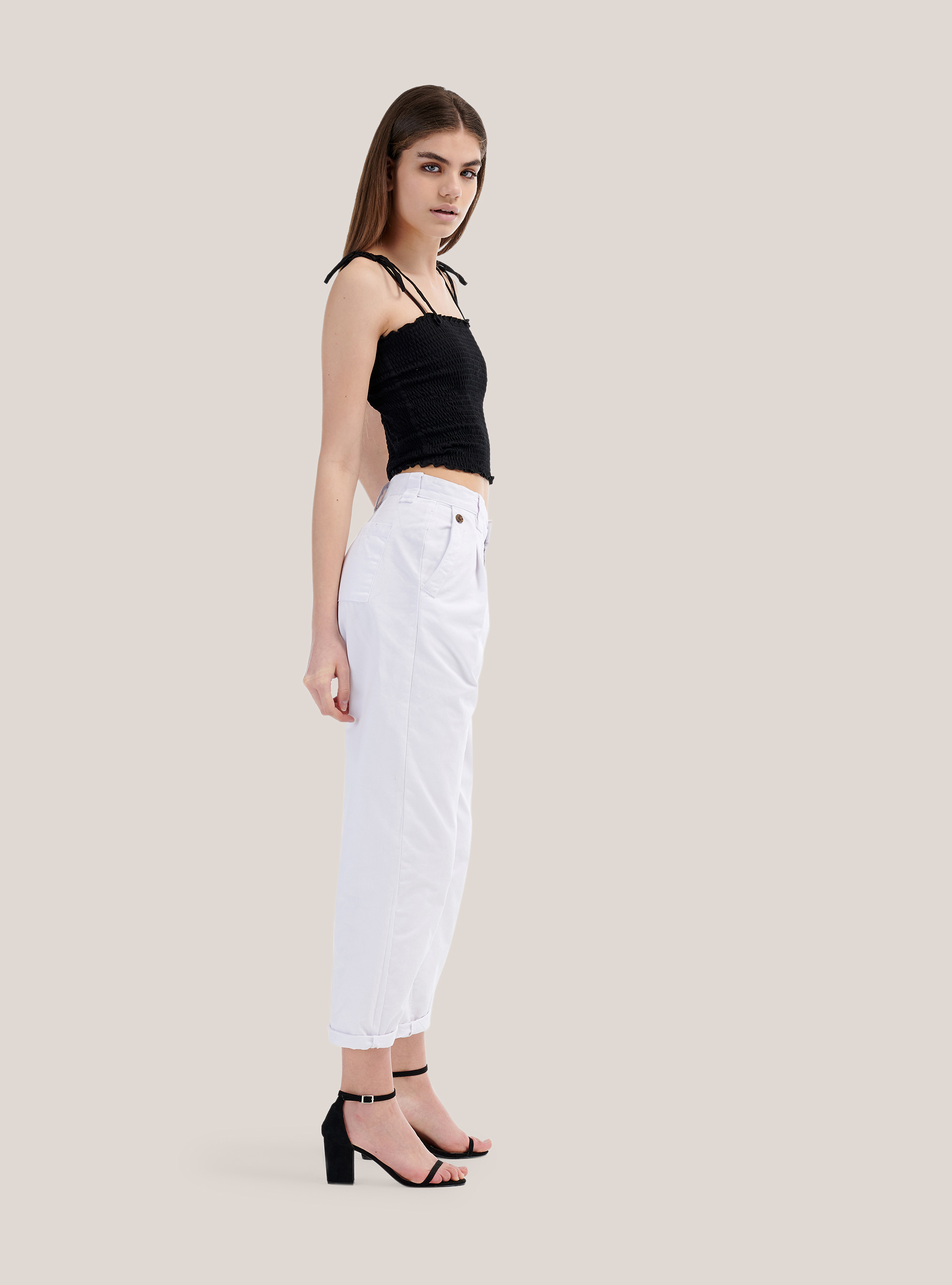 High-waist pleated trousers, WHITE