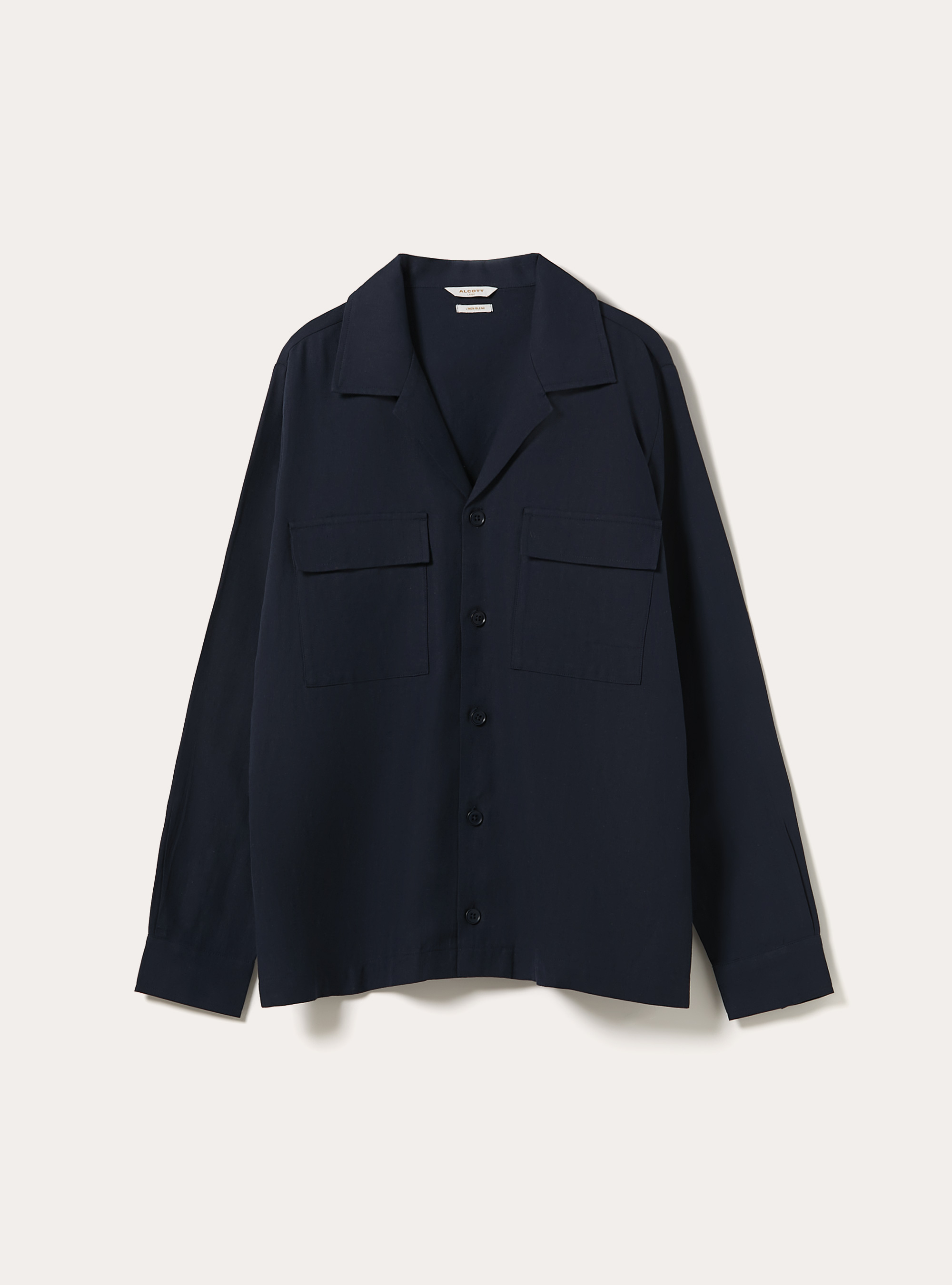 Linen Blend Utility Shirt with Flap Pockets, NA1 NAVY DARK