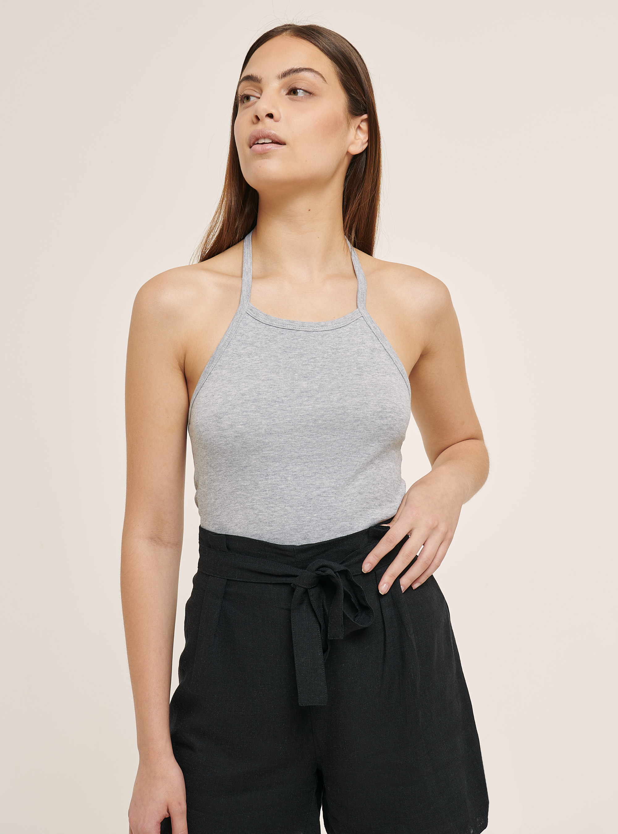 Top con cuello halter, GRIS CLARO MELANGE
