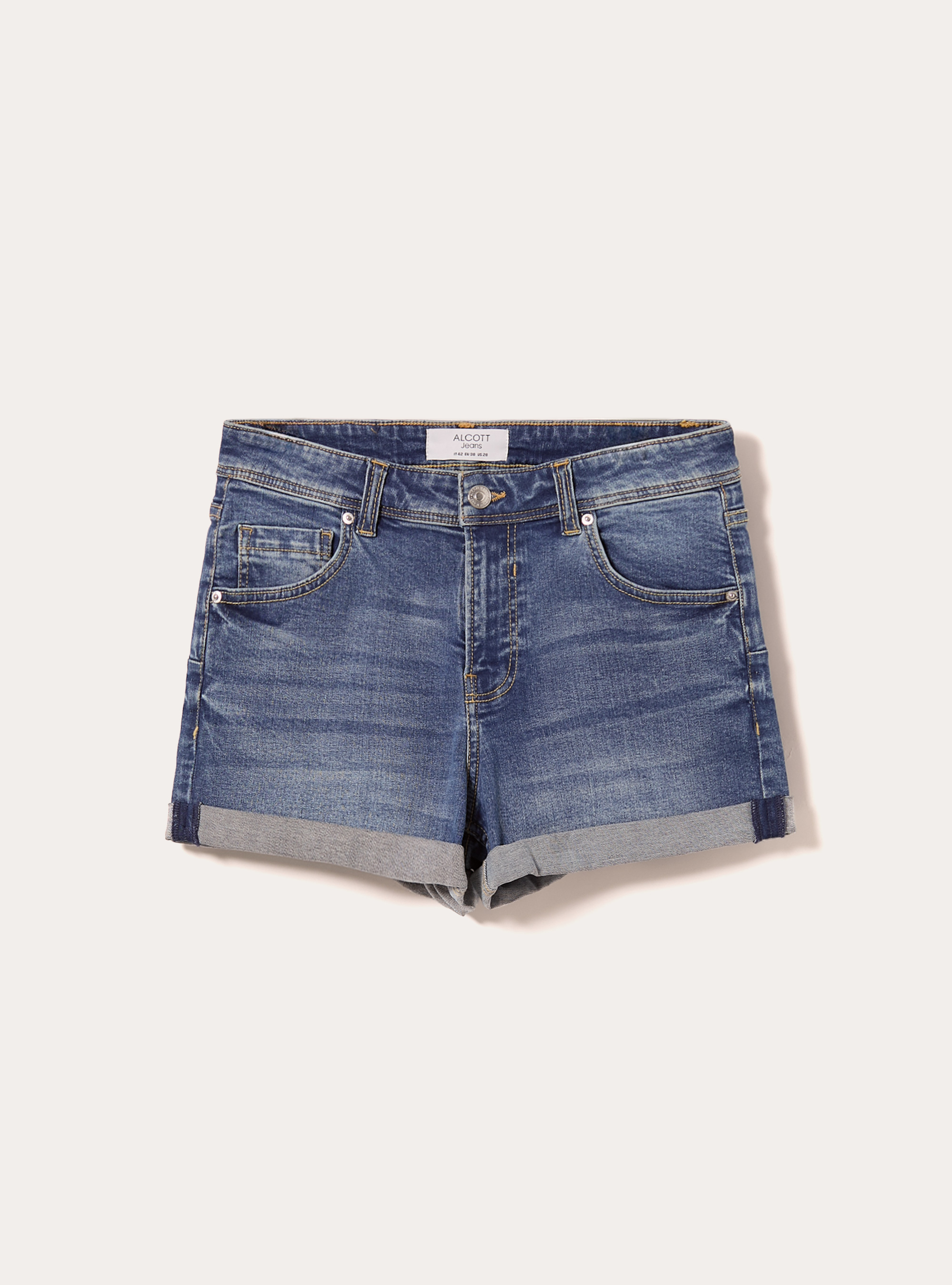 Schmal geschnittene Mom Shorts aus Stretch-Denim, D003 MEDIUM BLUE