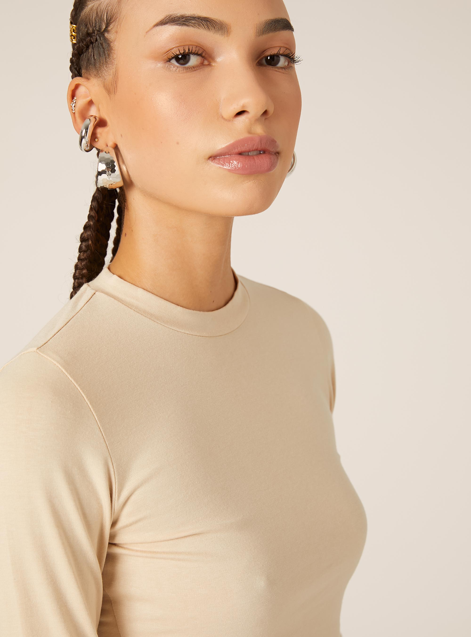 Camiseta corta de manga larga, BG3 BEIGE LIGHT