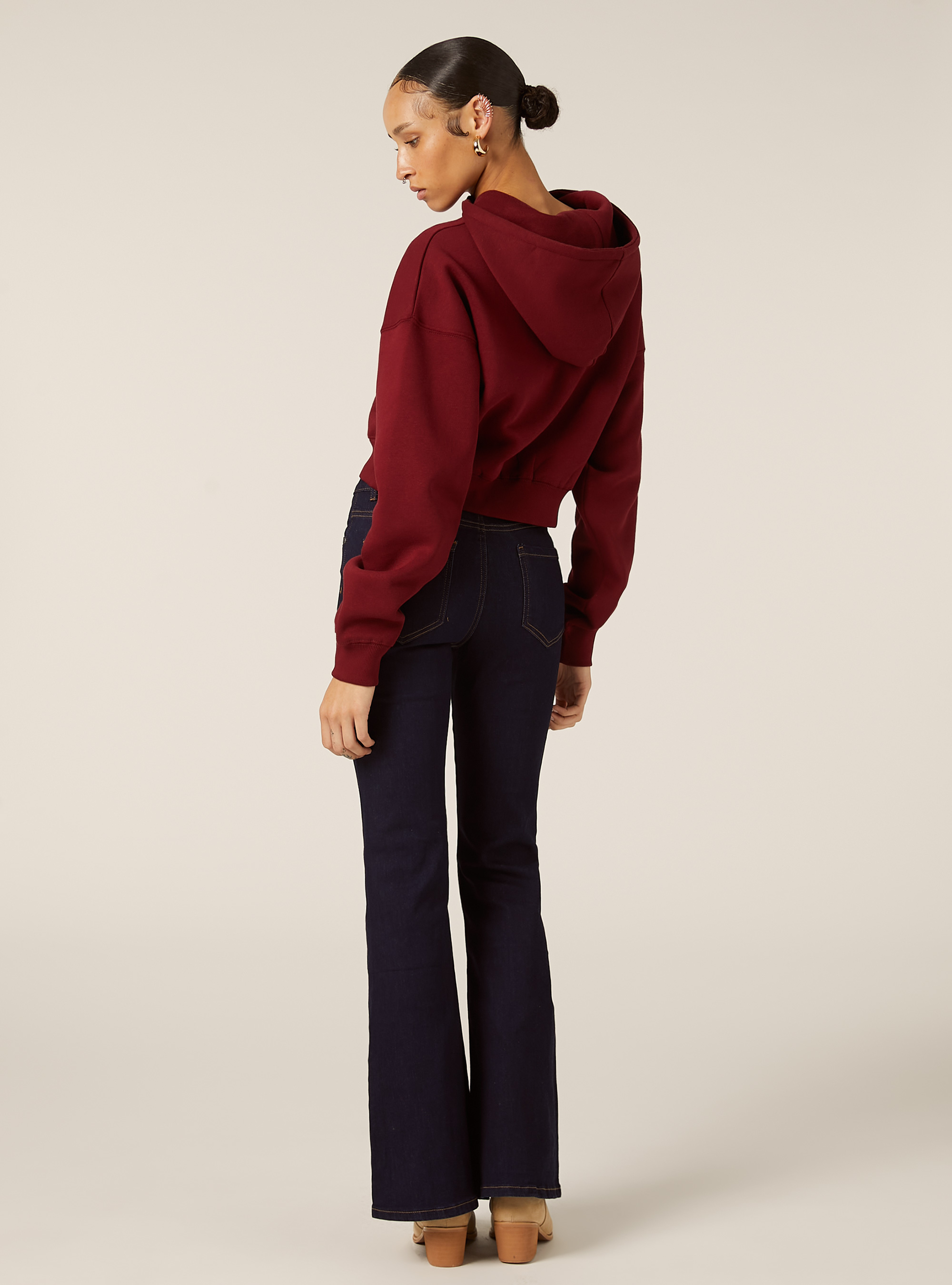 Boxy fit sweatshirt with half zip, BO1 BORDEAUX DARK