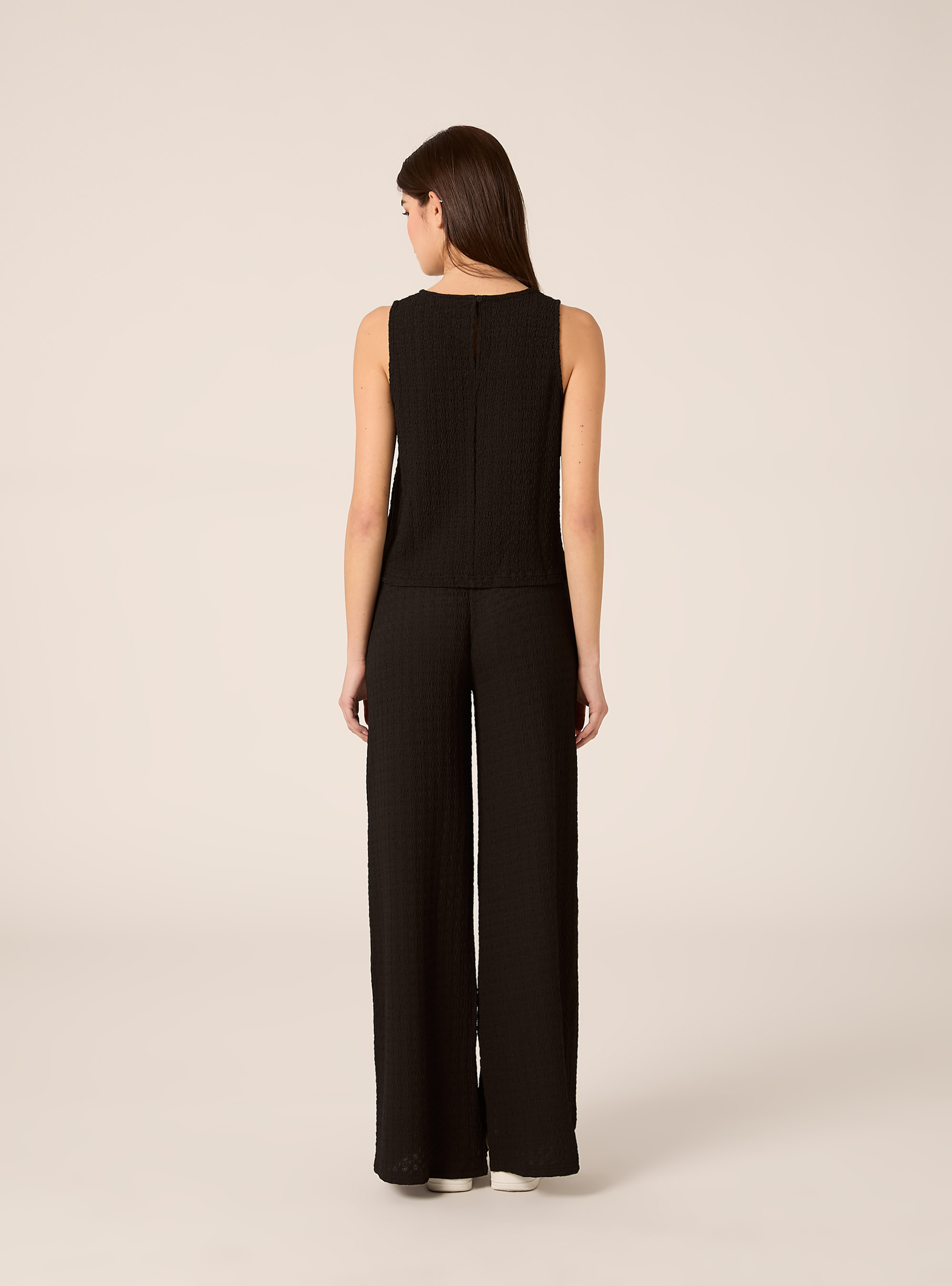 Waffle fabric tank top, BK1 BLACK