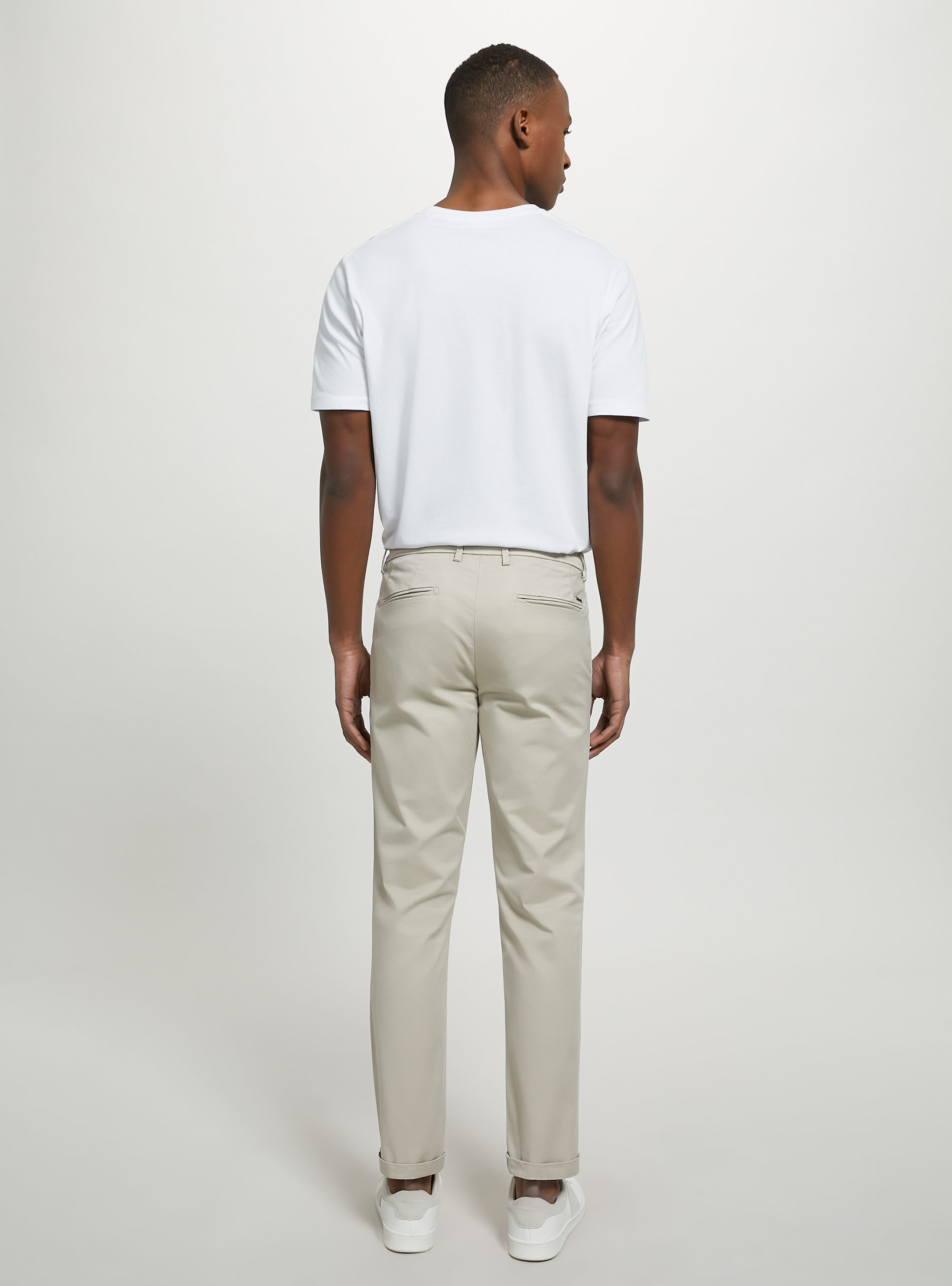 Stretch cotton twill chinos, BEIGE