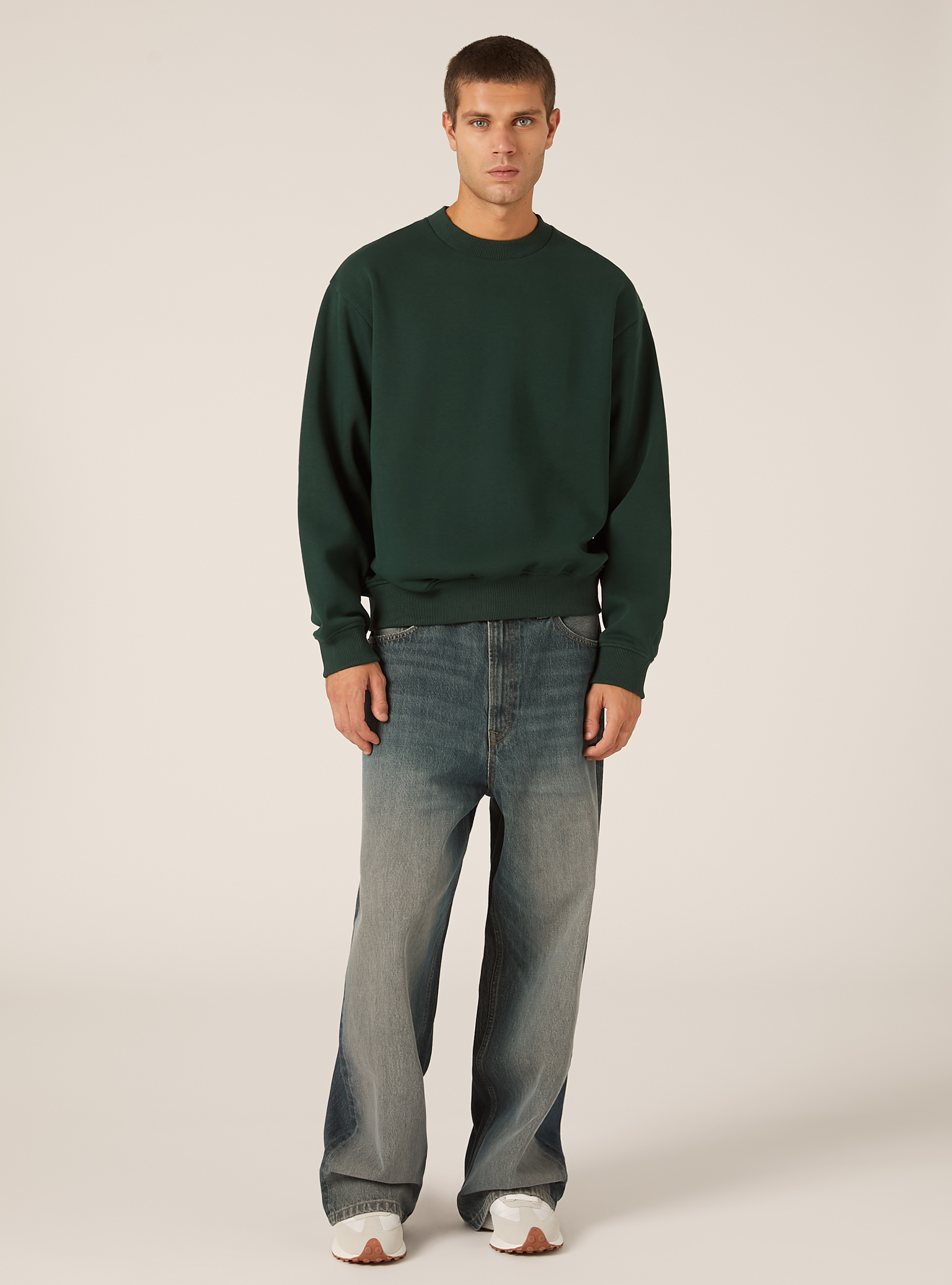 Boxy fit crew neck sweatshirt, GN1 GREEN DARK