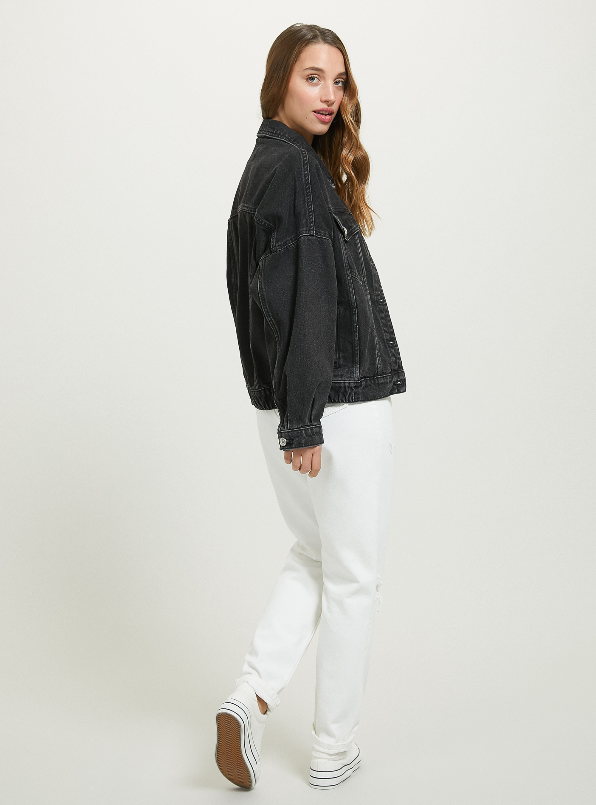 Denim jacket with elasticated waist, D000 BLACK