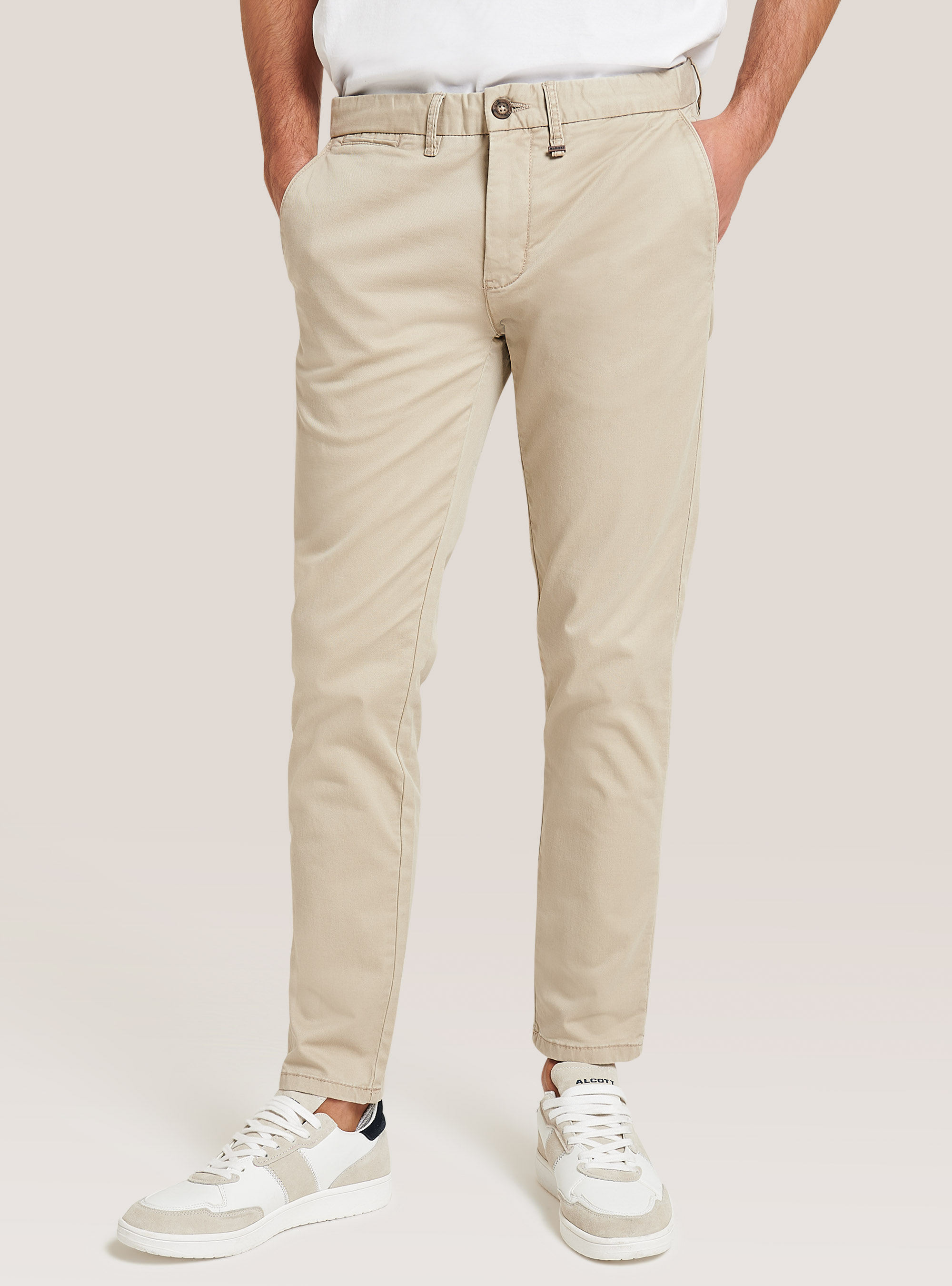 Pantalon en coton sergé stretch, C141 CREAM