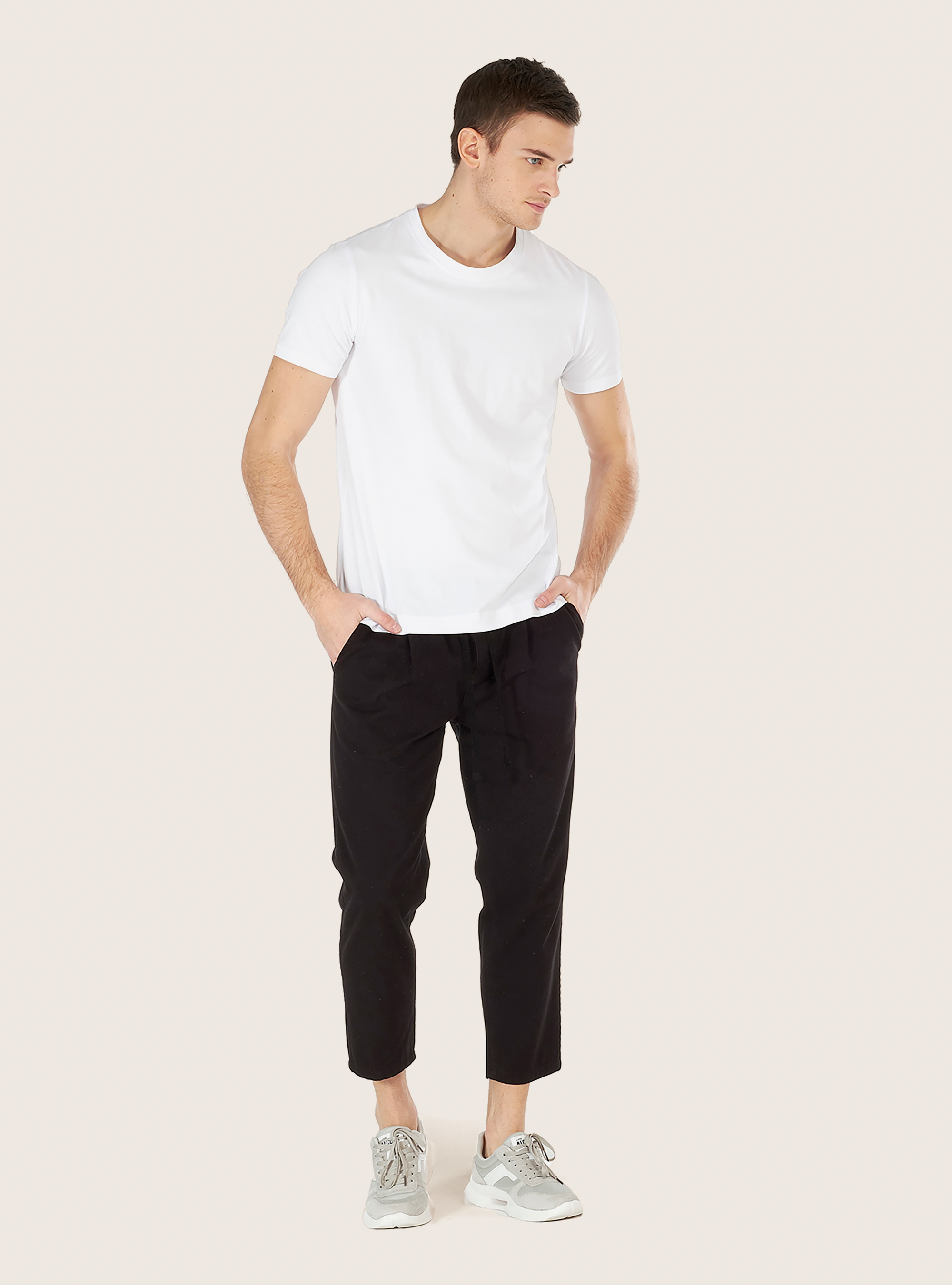 Pantaloni jogger in cotone twill, NERO