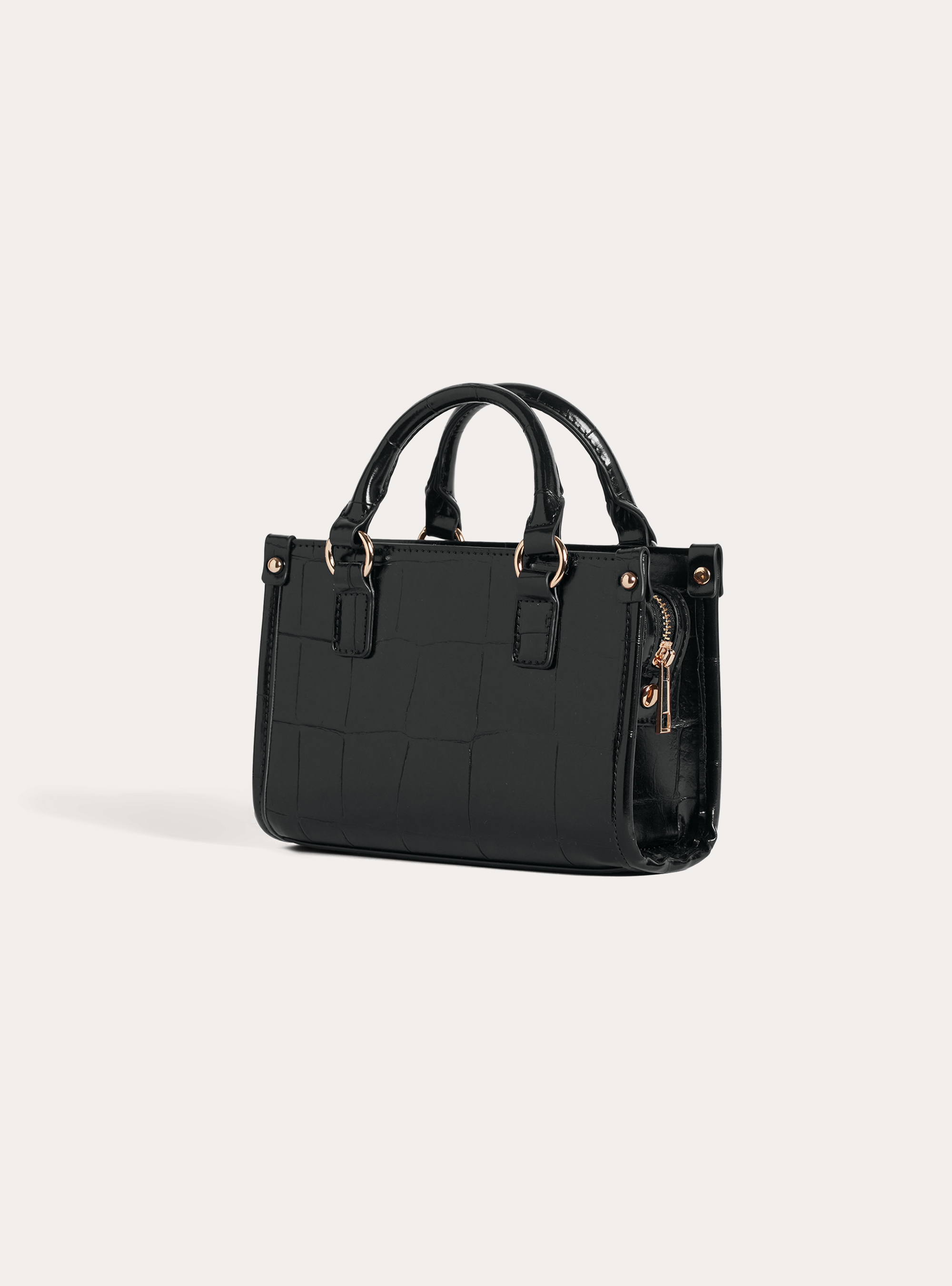 Mini tote bag effetto coccodrillo, BK1 BLACK