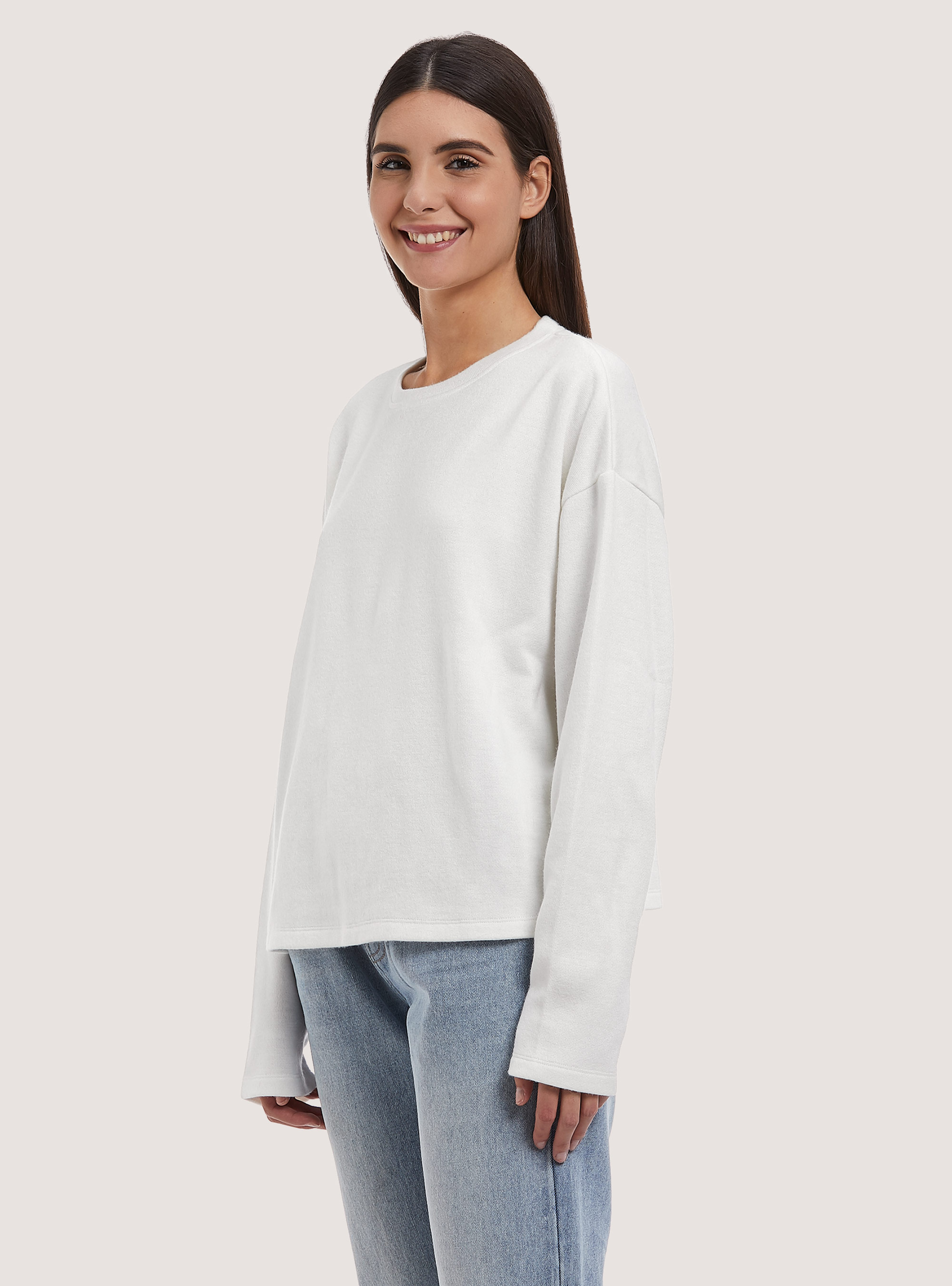 Sweat-shirt au toucher doux, C0020 OFF WHITE