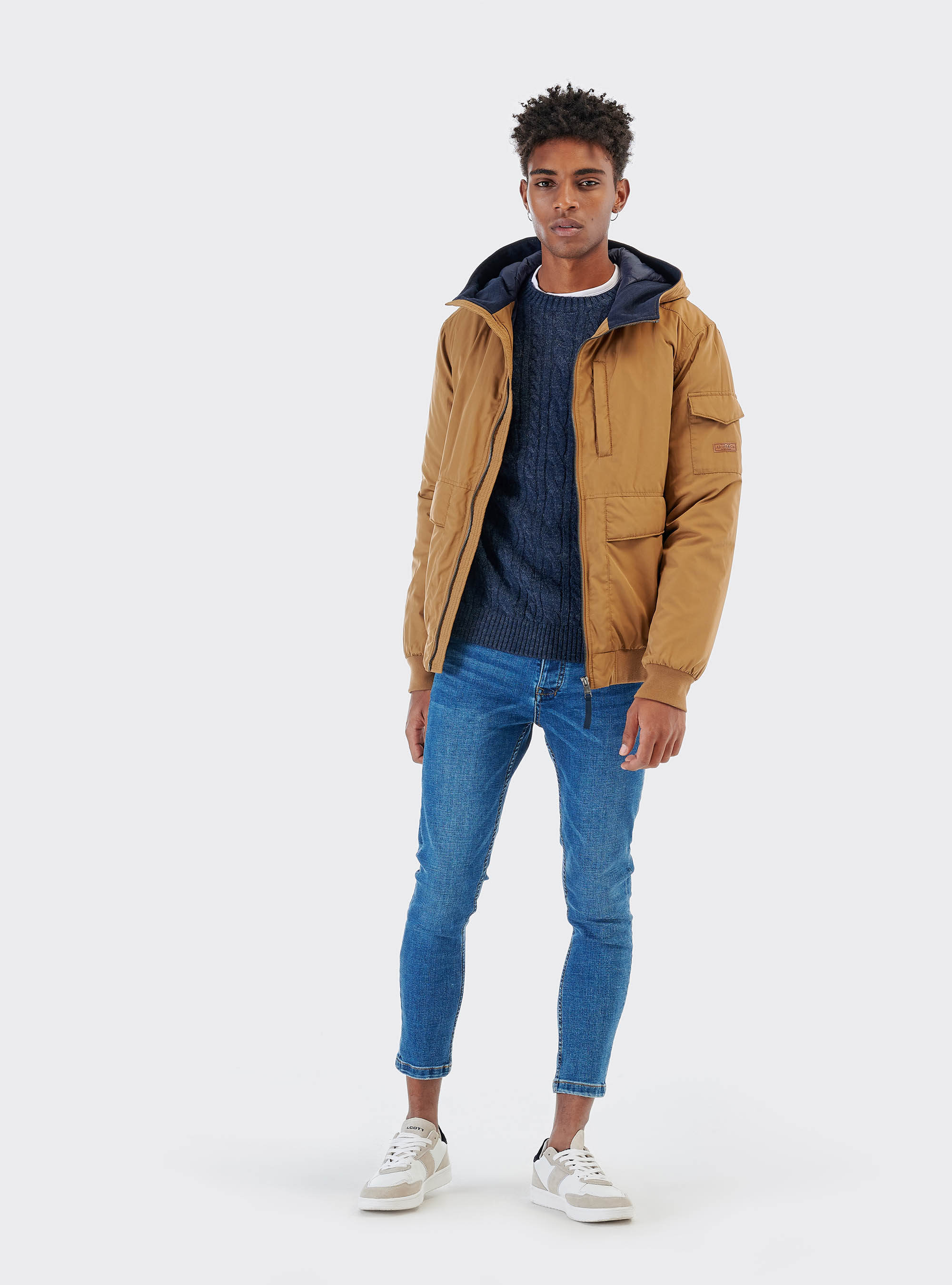 Pullover in misto lana con lavorazione a trecce, C0293 BLU MELANGE