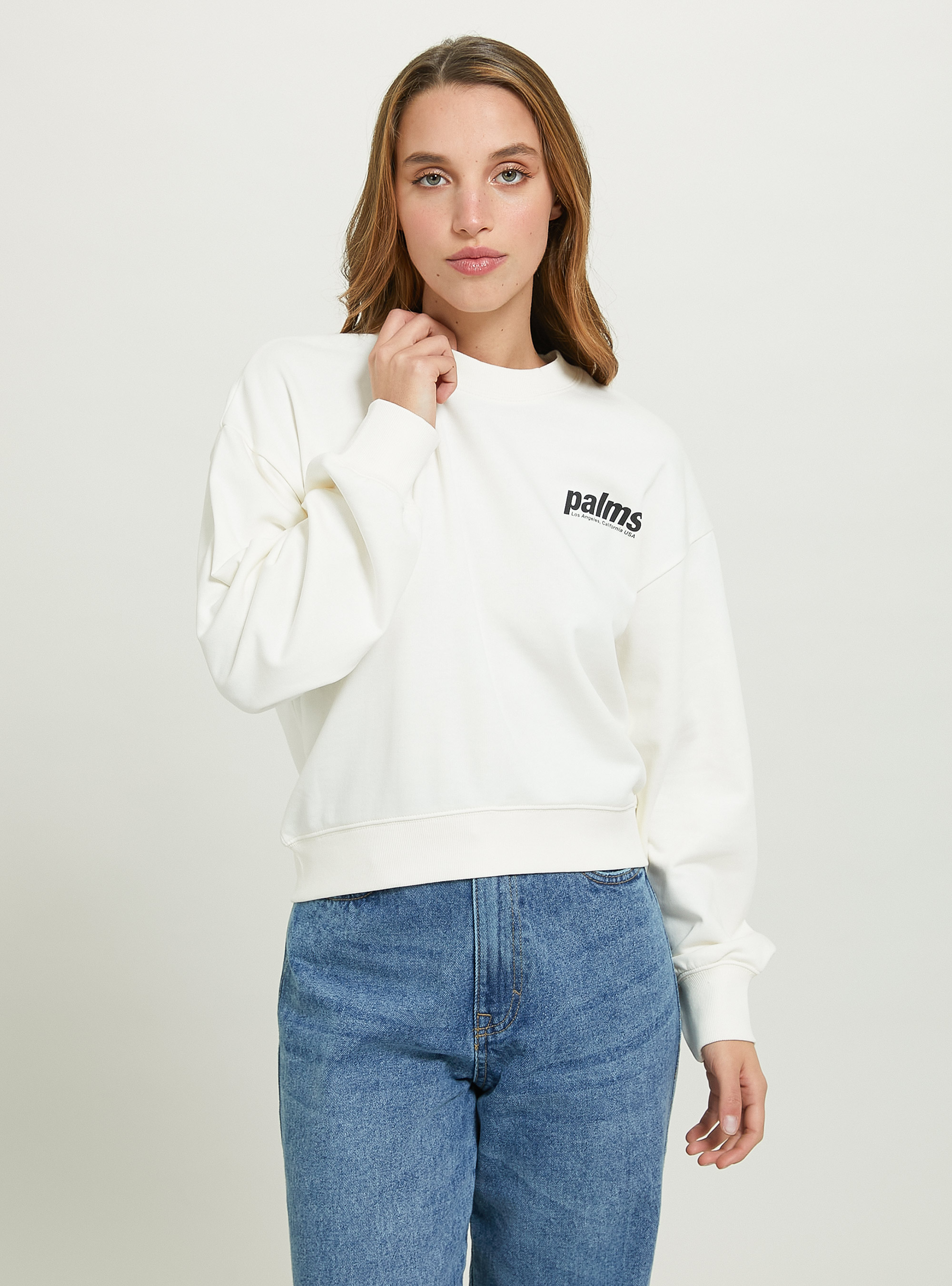Cropped sweatshirt with lettering print, WH2 WHITE