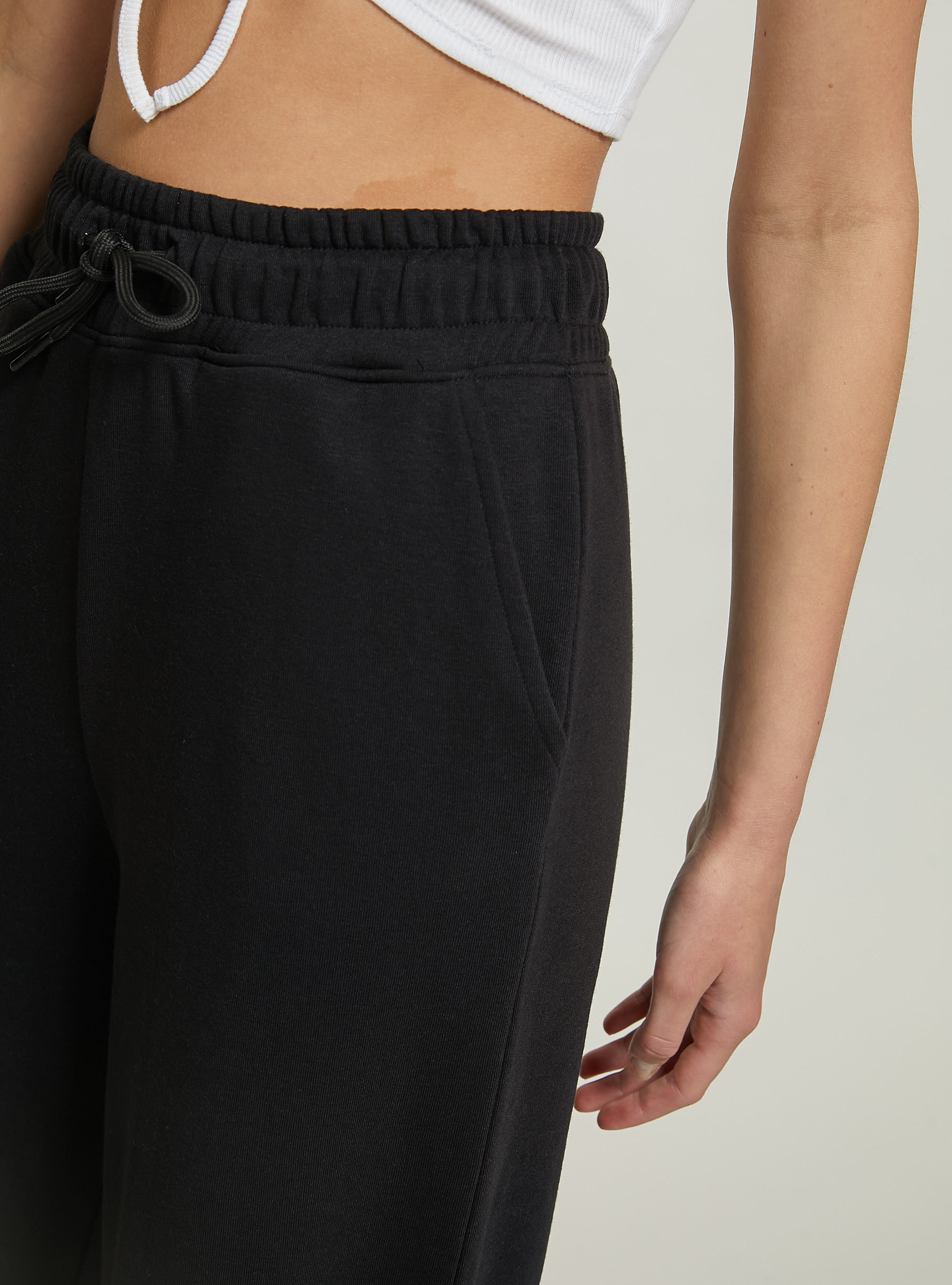 Cropped fleece leggings with elasticated waistband, BK1 BLACK