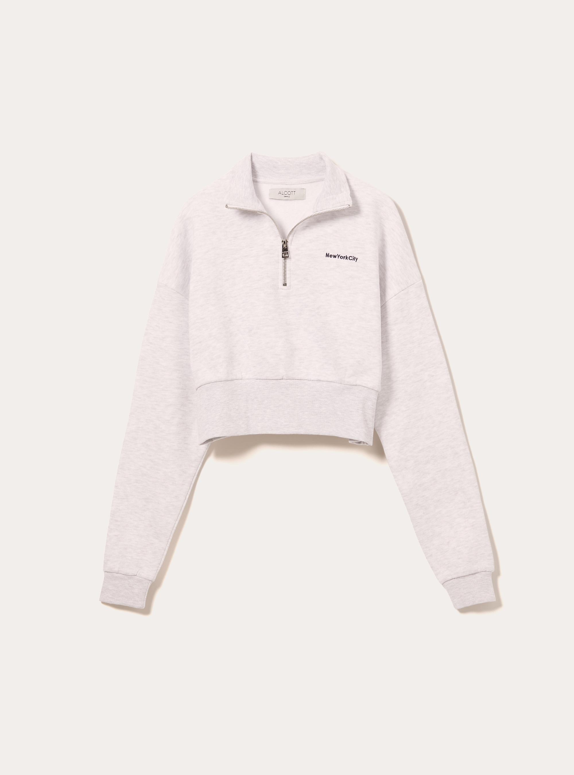 Cropped sweatshirt with collar and zip, MGY3 GREY MEL LIGHT