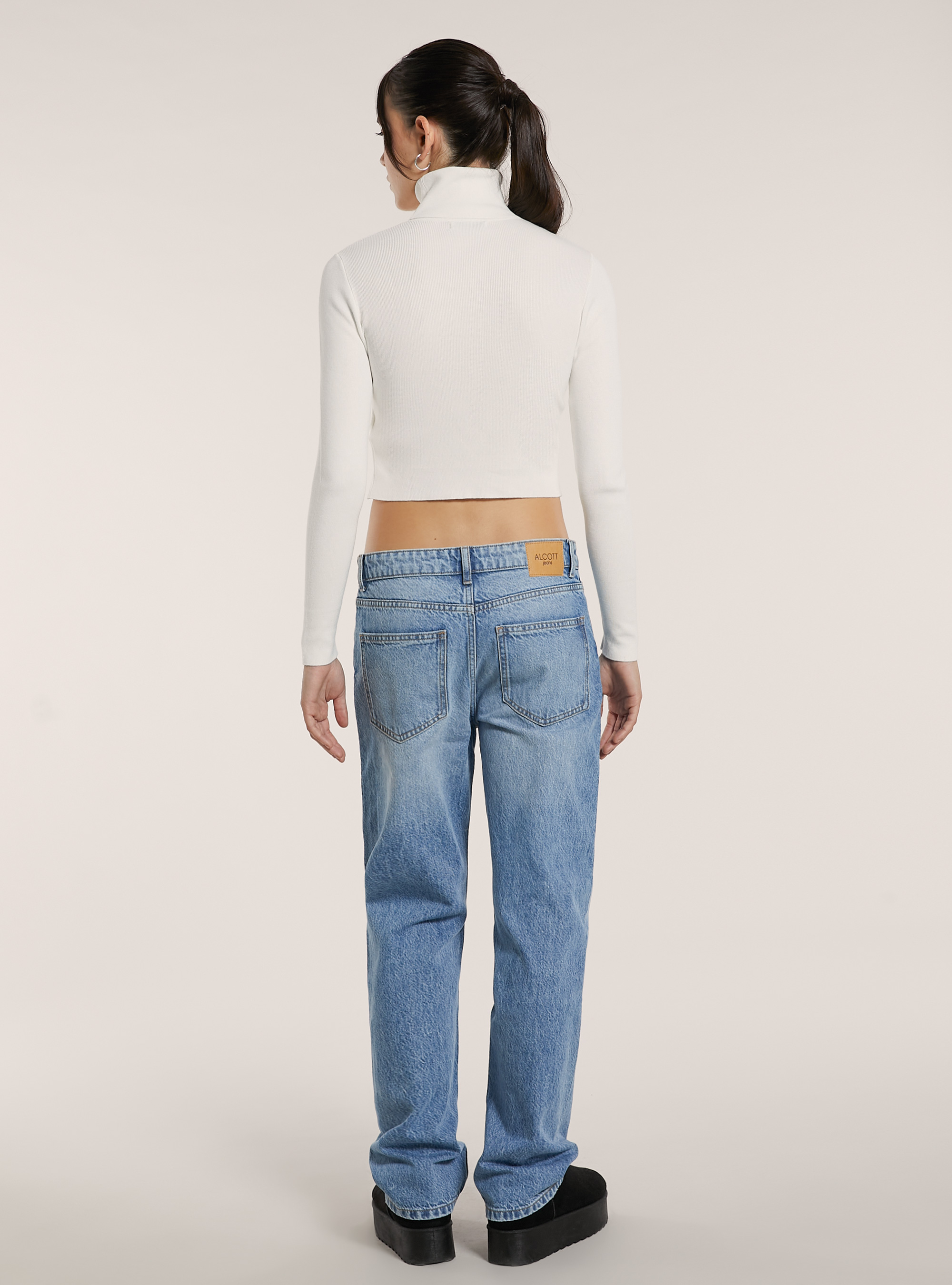 Cropped high-neck pullover, WH2 WHITE