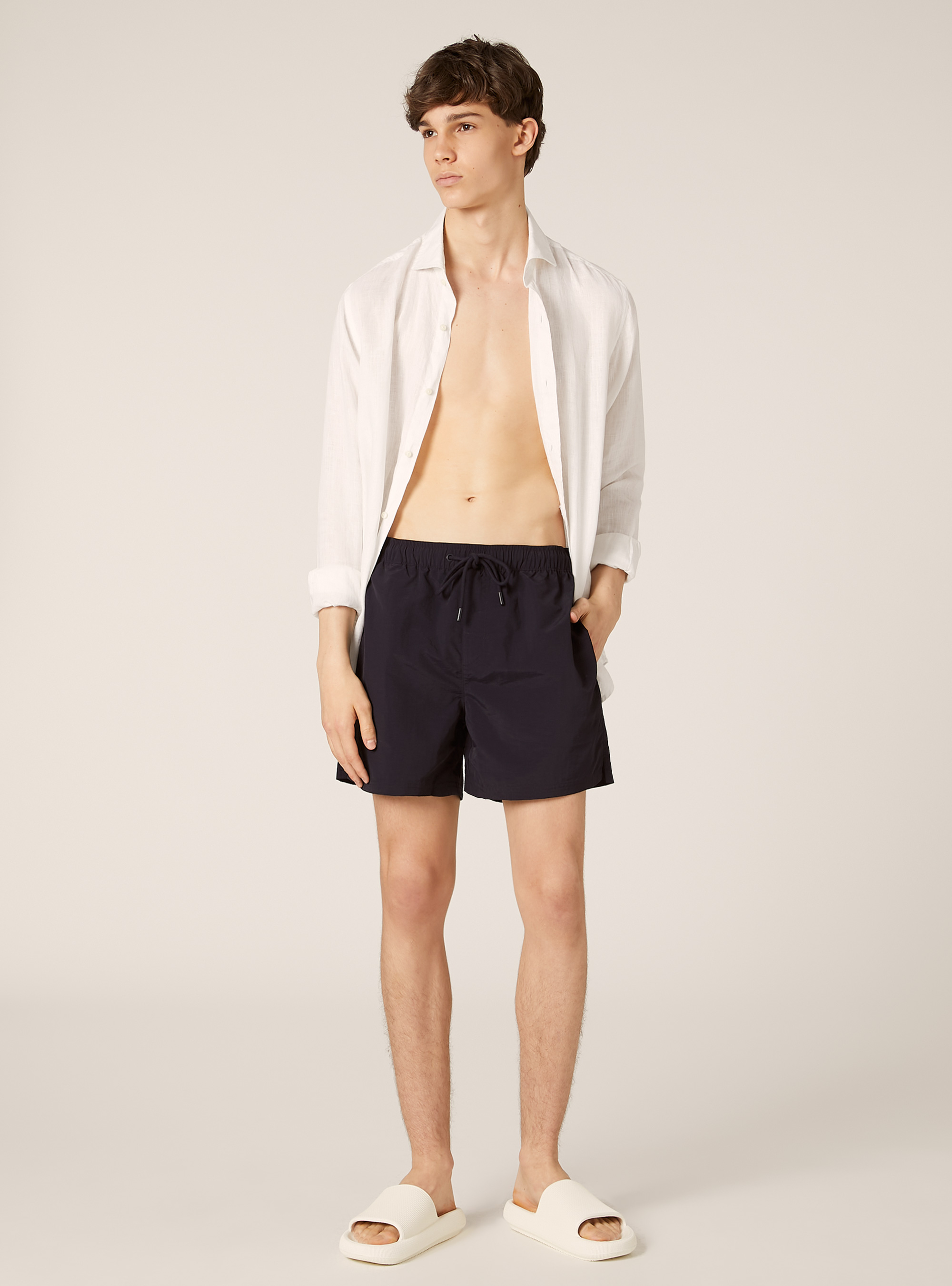 Plain-coloured swimming costume with back pocket, NA1 NAVY DARK