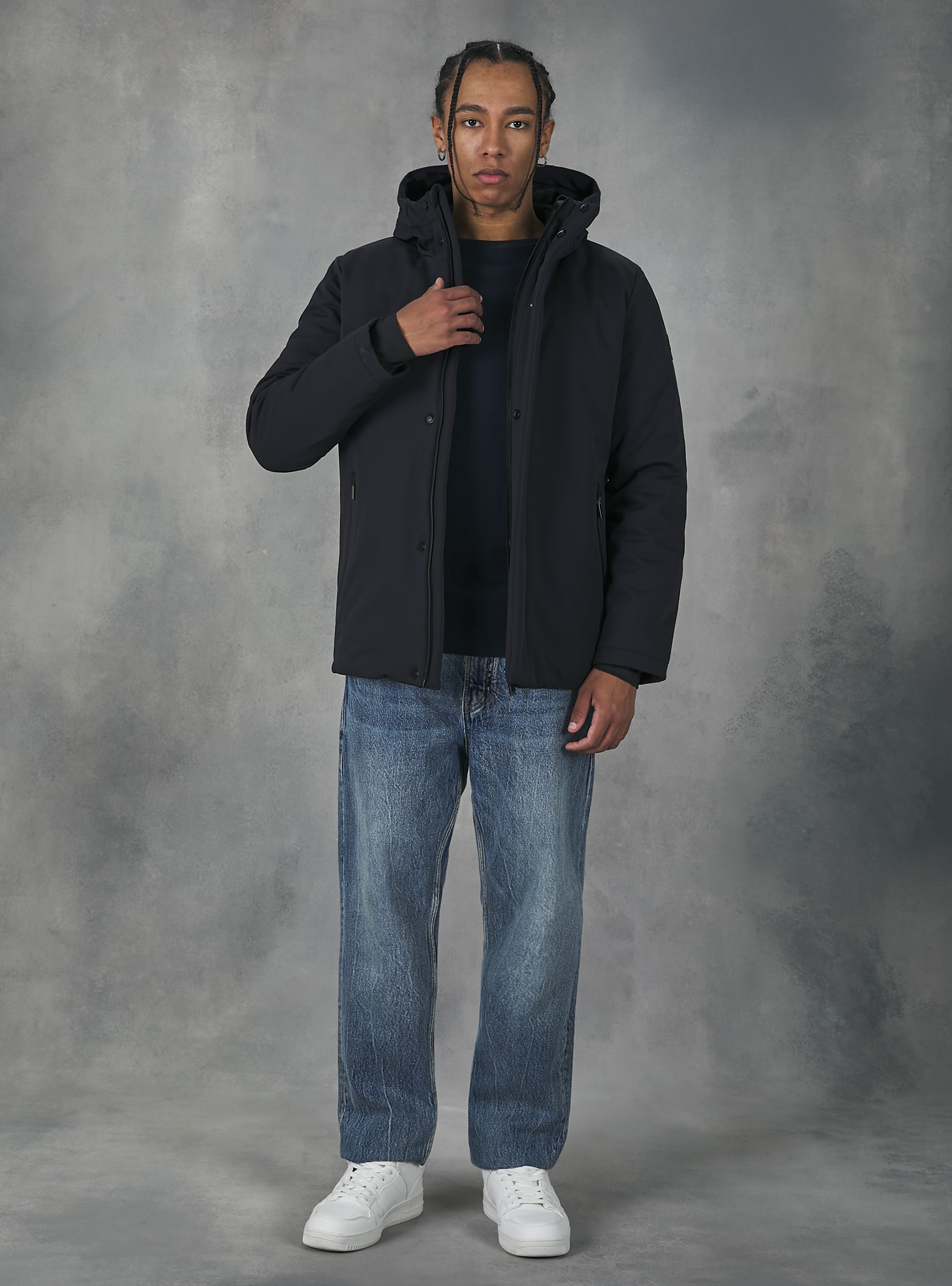 Technical fabric jacket with recycled padding, NA1 NAVY DARK
