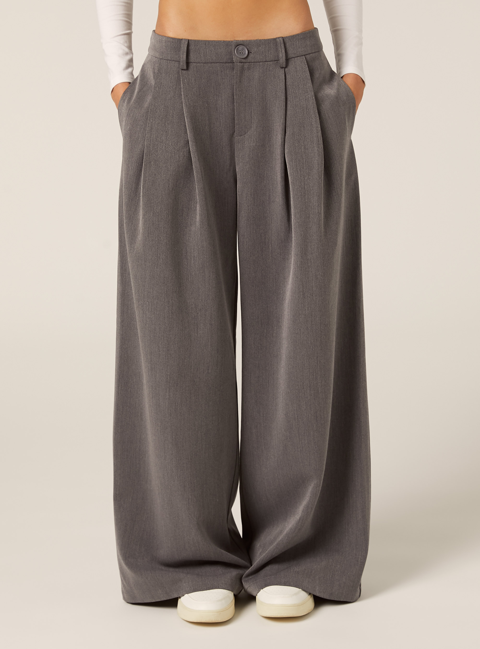Wide-leg trousers with pleats, GY2 GREY MEDIUM