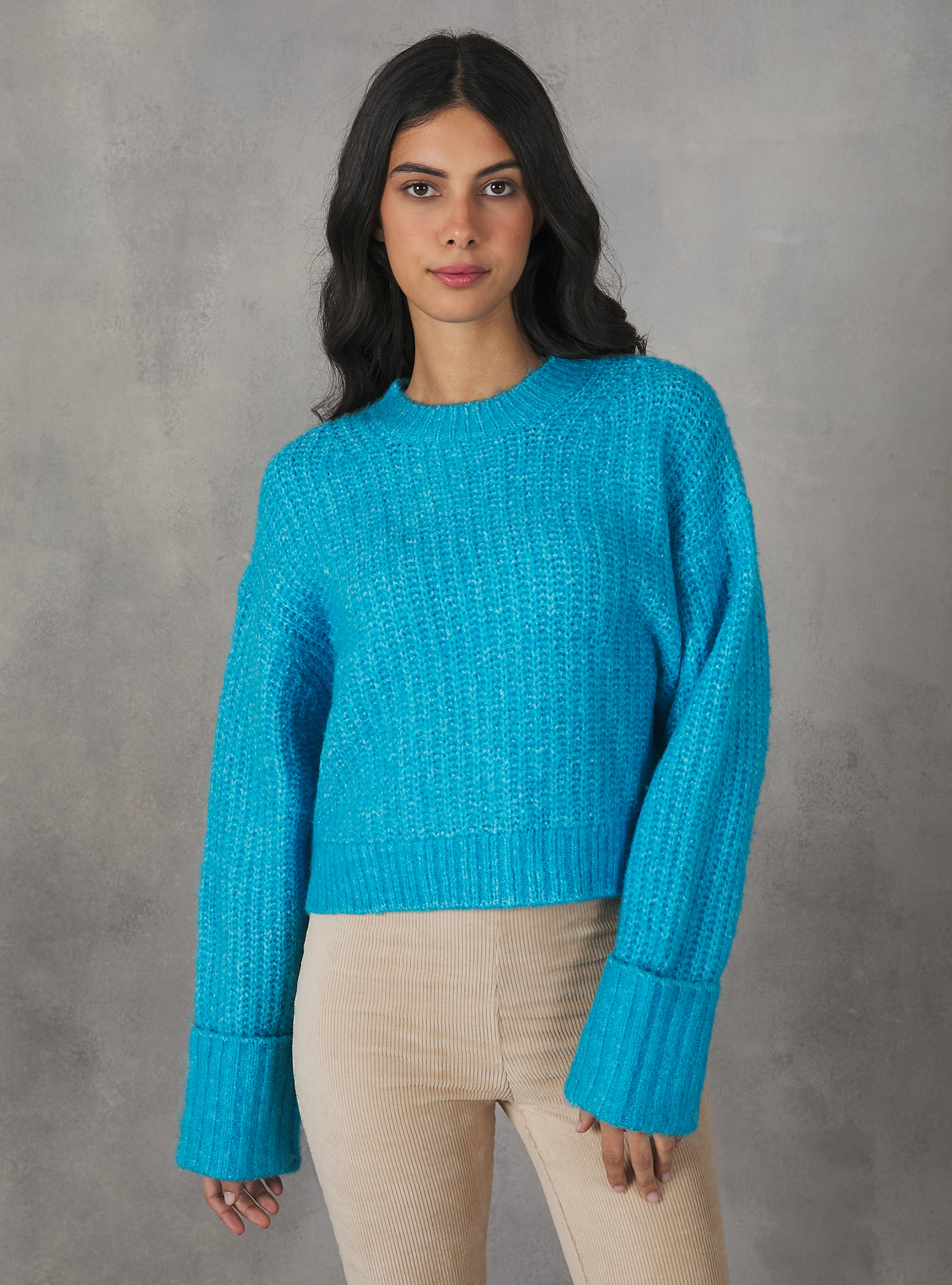 English rib cropped pullover, MAZ2 AZURE MEL MEDIUM