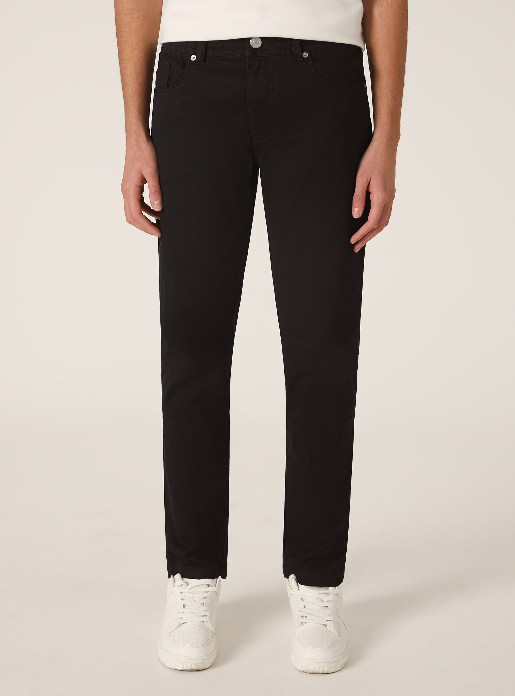 Skinny fit cotton trousers, BK1 BLACK