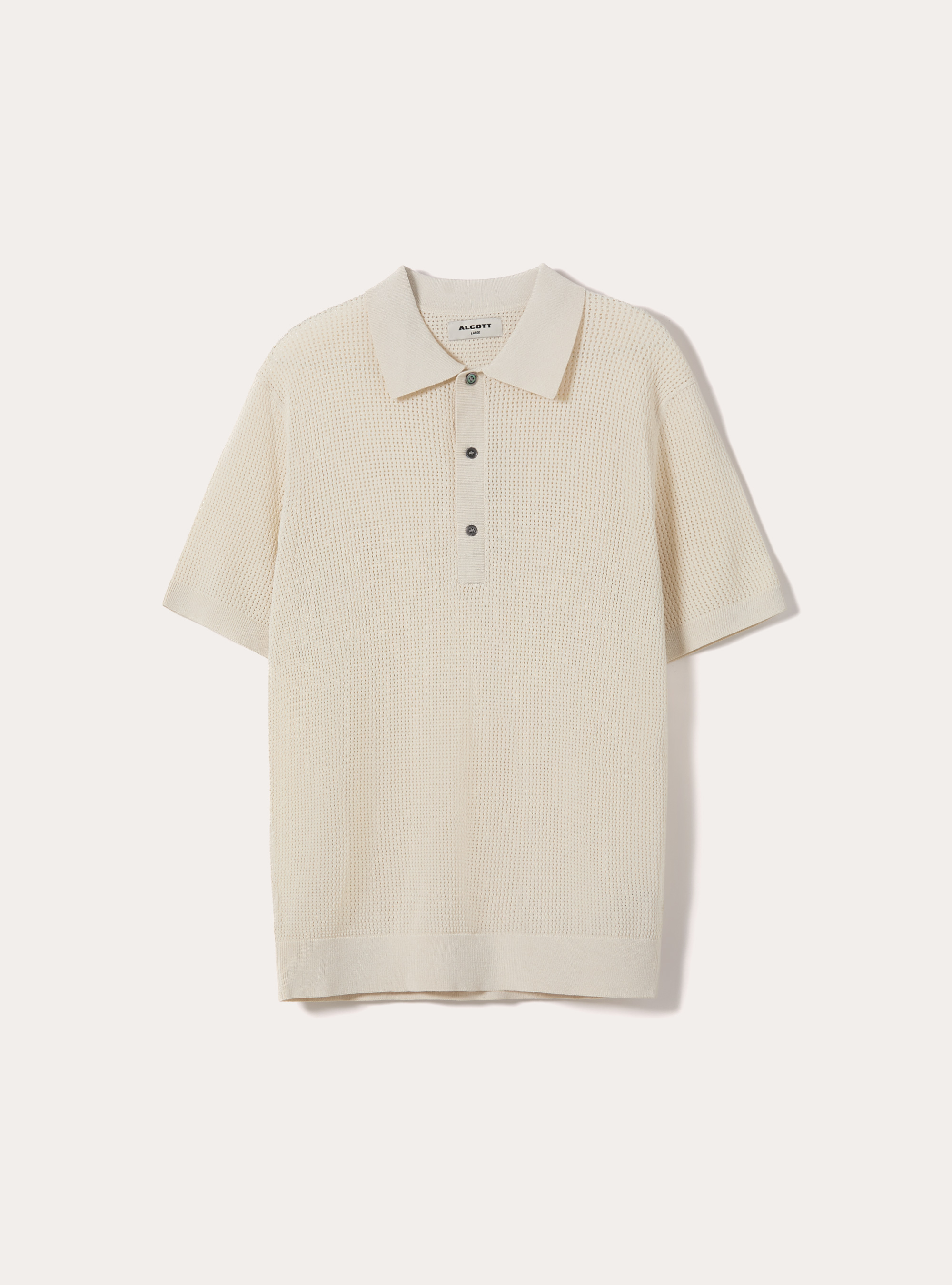 Maglia polo in crochet in misto viscosa, CREMA CHIARO
