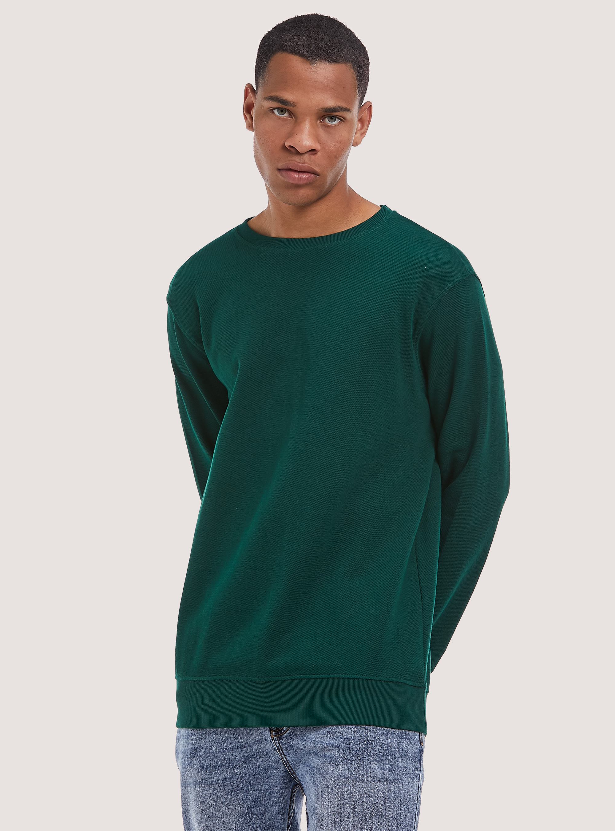 Sweat-shirt en coton piqu&eacute;, GN1 GREEN DARK