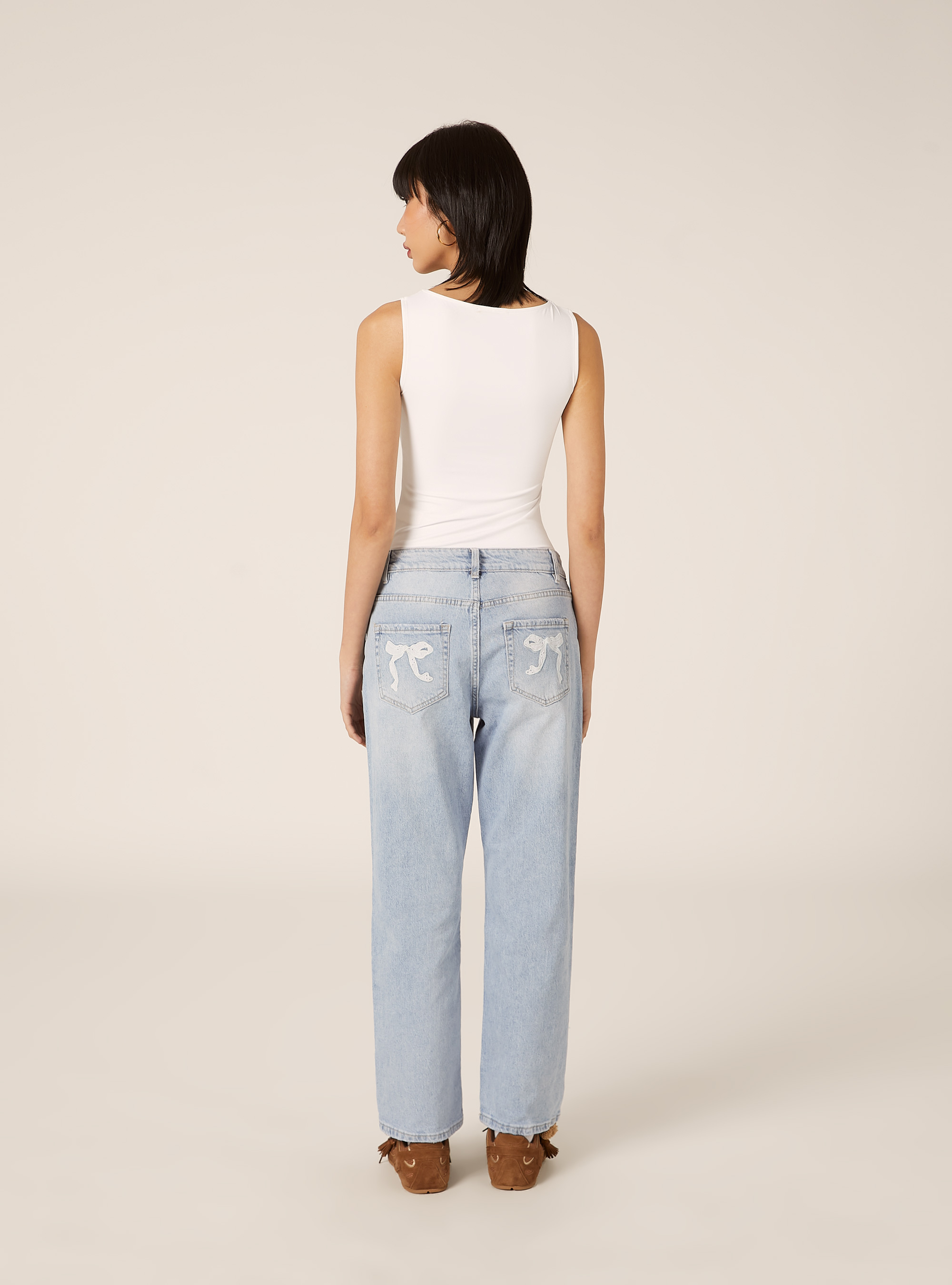 Straight fit jeans with bows, D006 AZURE