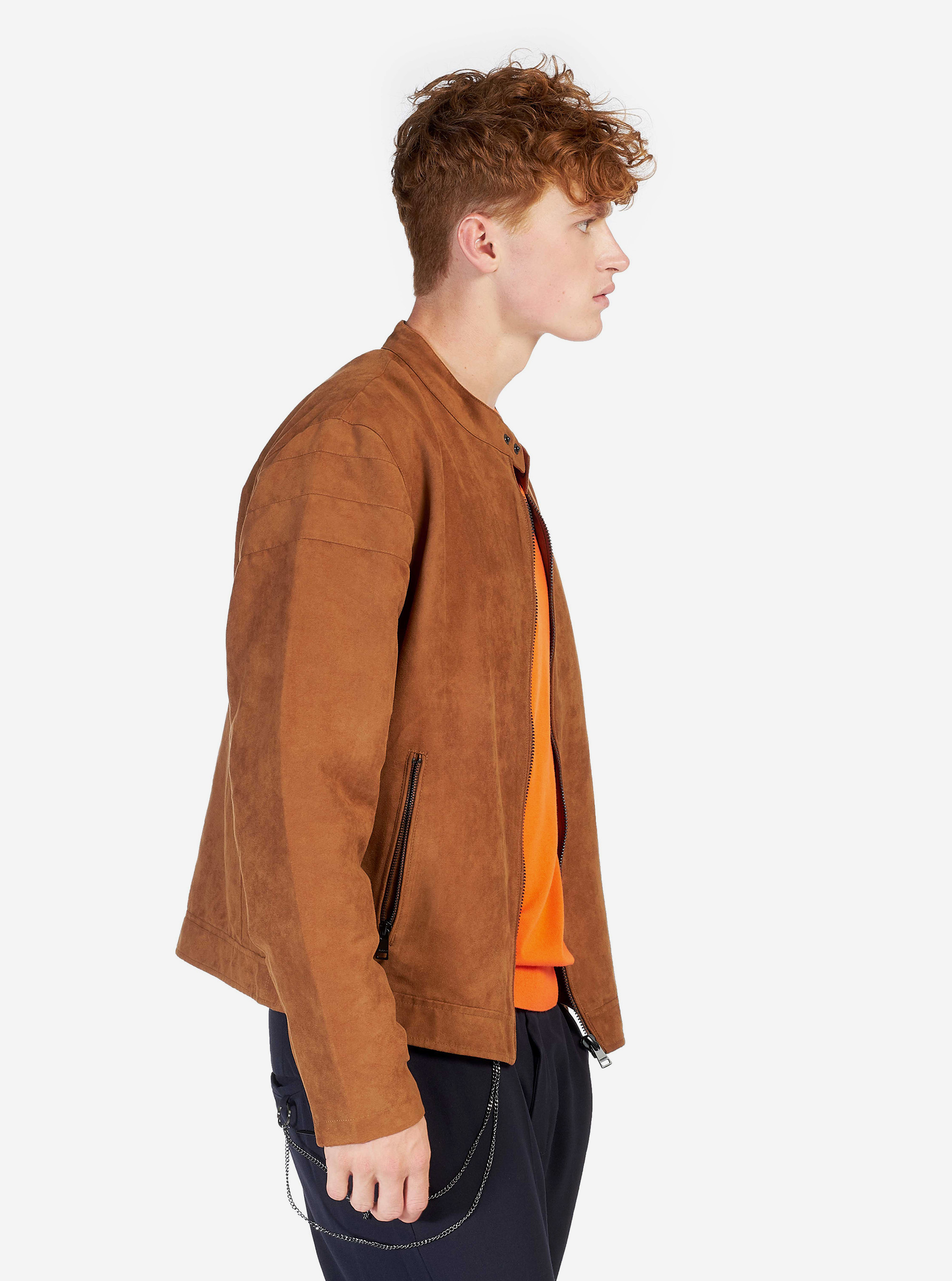 Veste nubuck &agrave; zip sur les manches, C550 TOBACCO
