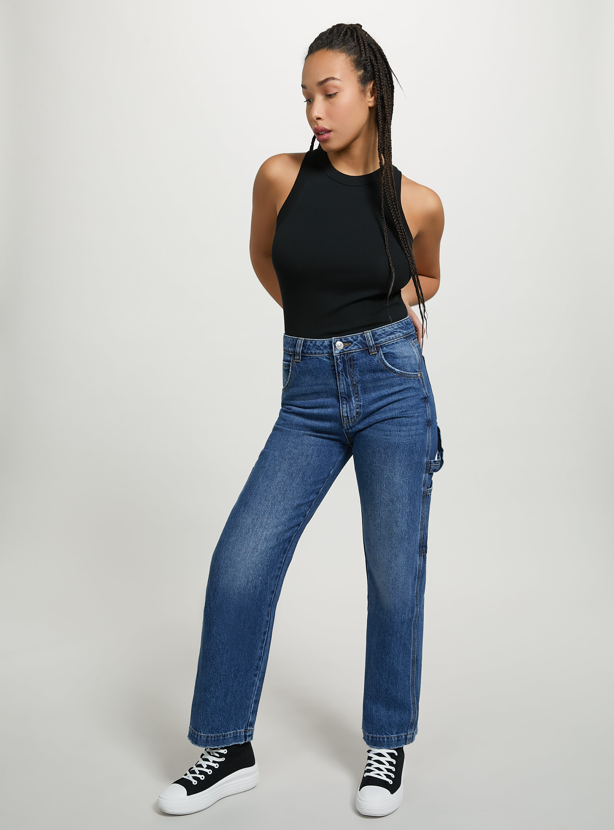 Ribbed cotton tank top, BK1 BLACK