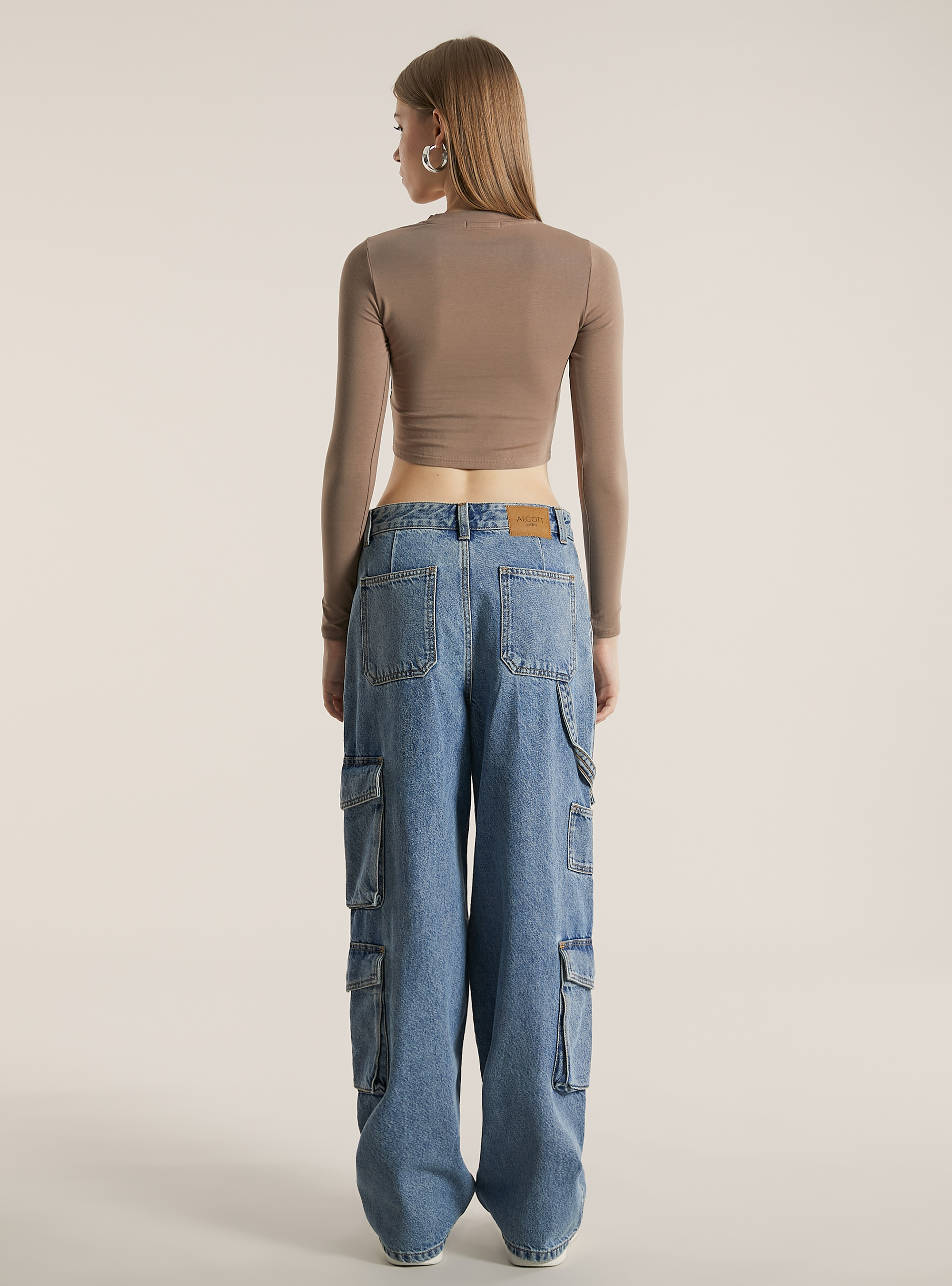 Cropped long-sleeved T-shirt, BR3 BROWN LIGHT