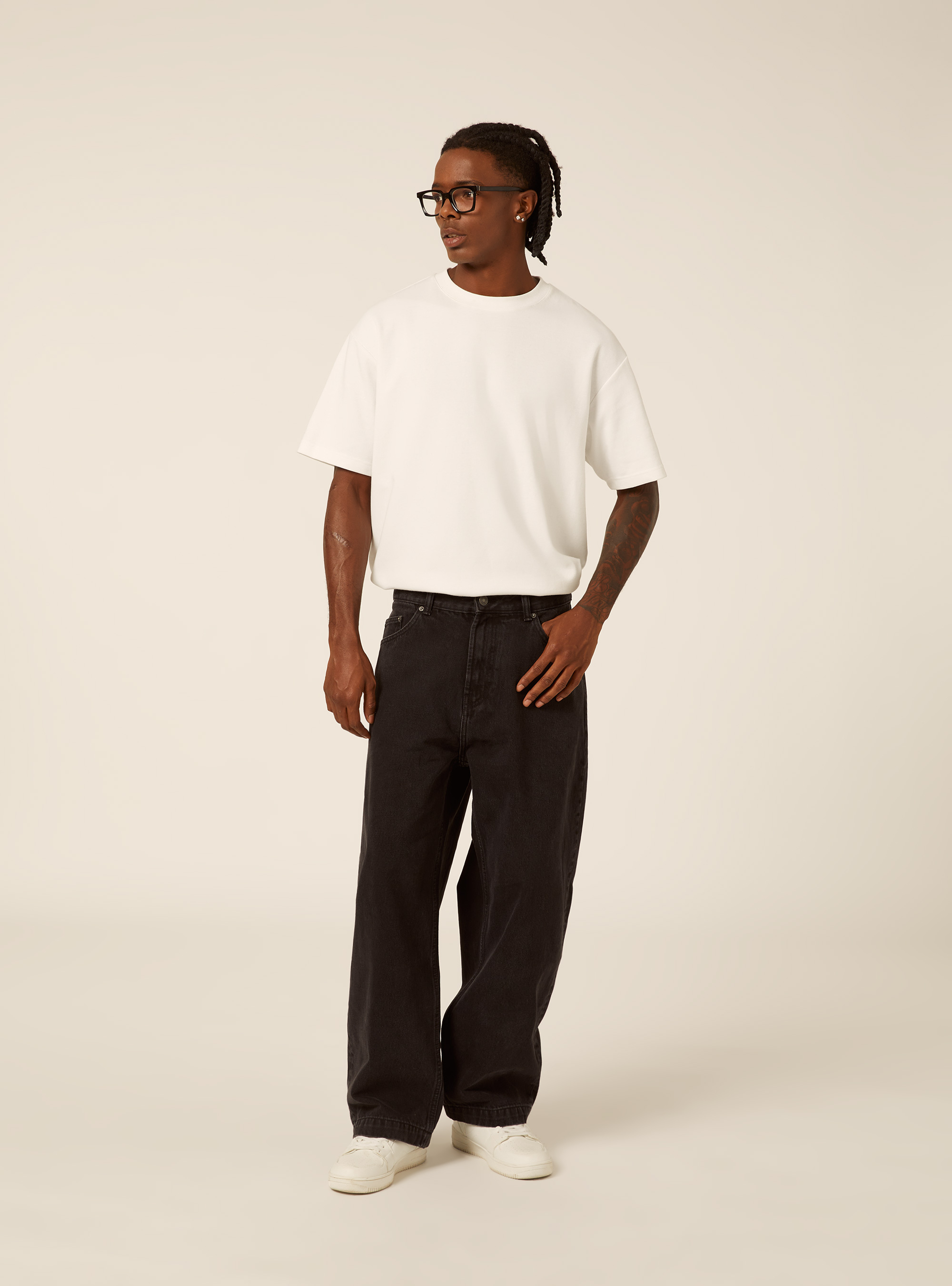 Jeans barrel con ricami, D000 BLACK