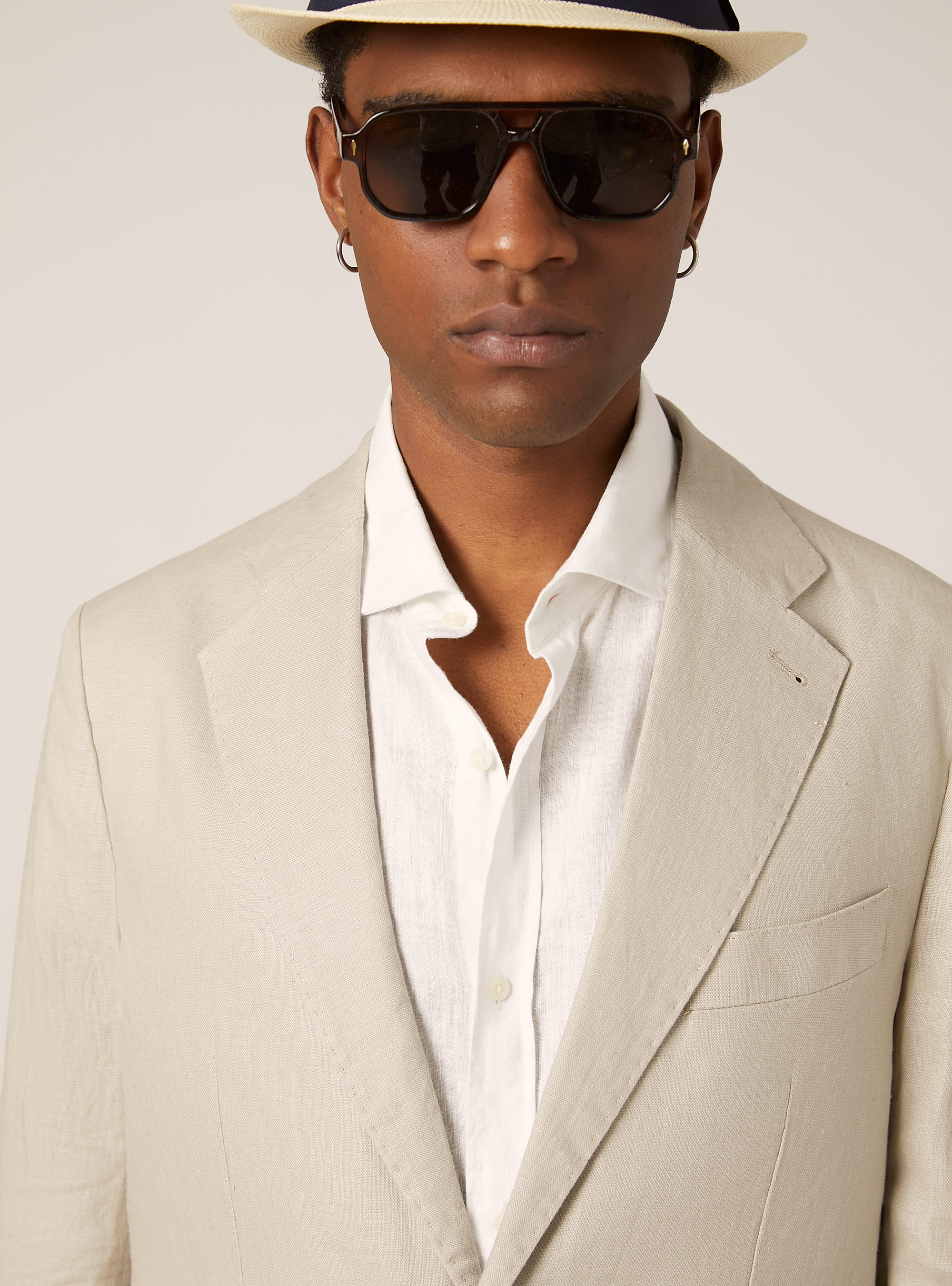 Single-breasted pure linen jacket, BG3 BEIGE LIGHT