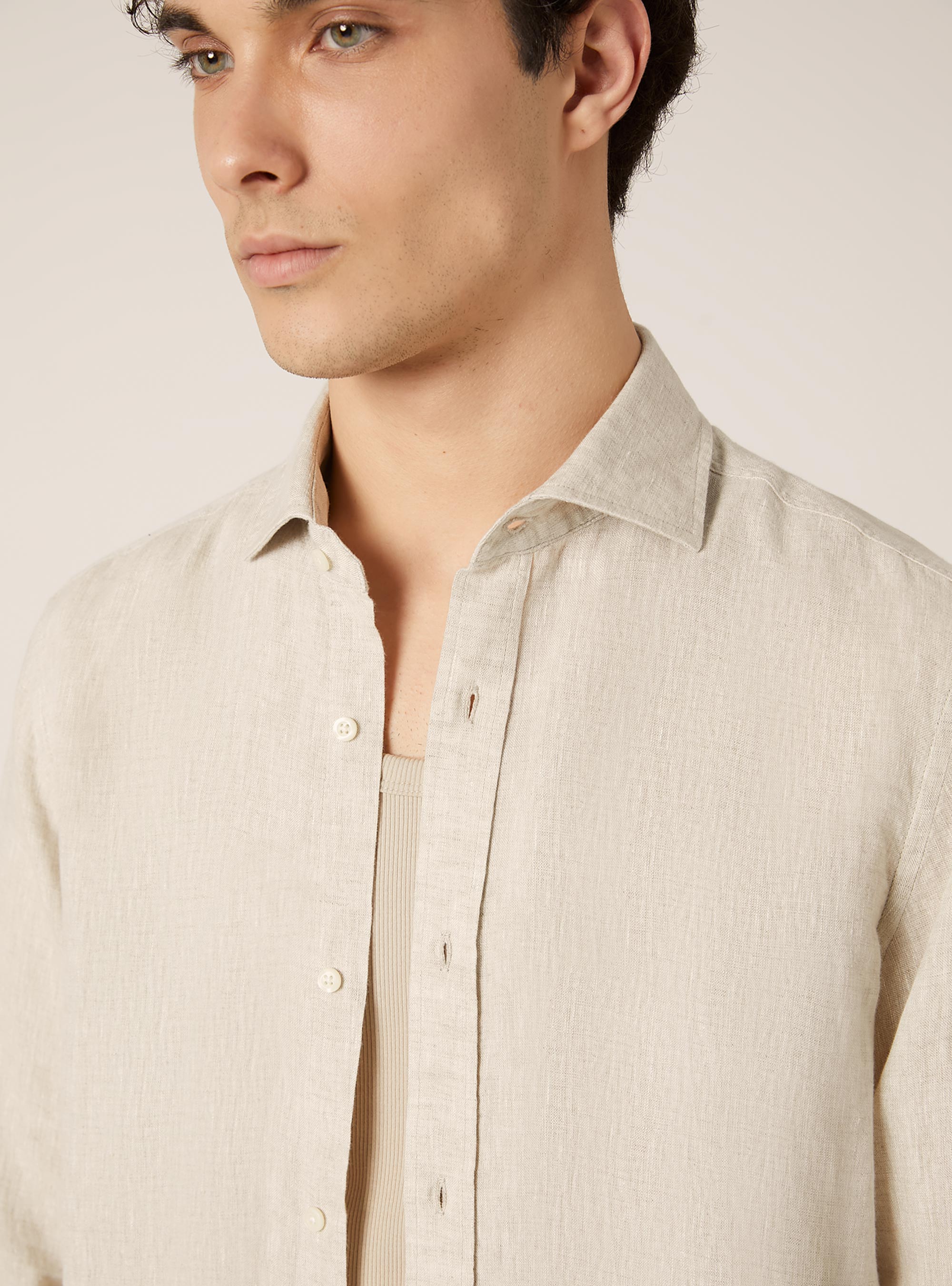 Long-sleeved pure linen shirt, SA2 SAND MEDIUM