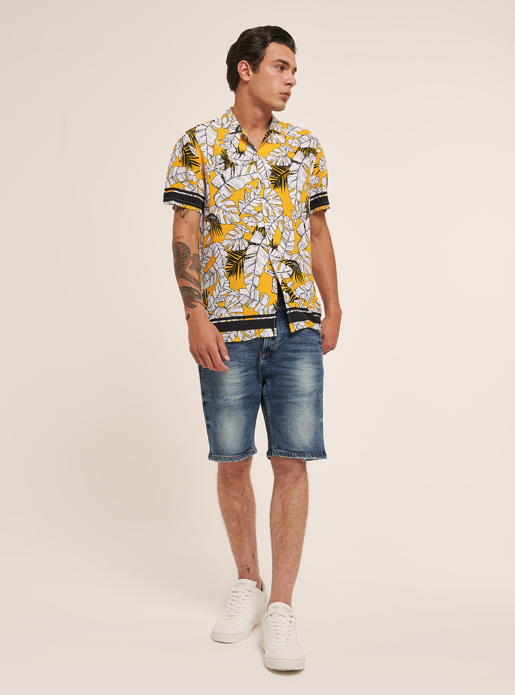 Camicia a maniche corte con stampa floreale, LEAVES