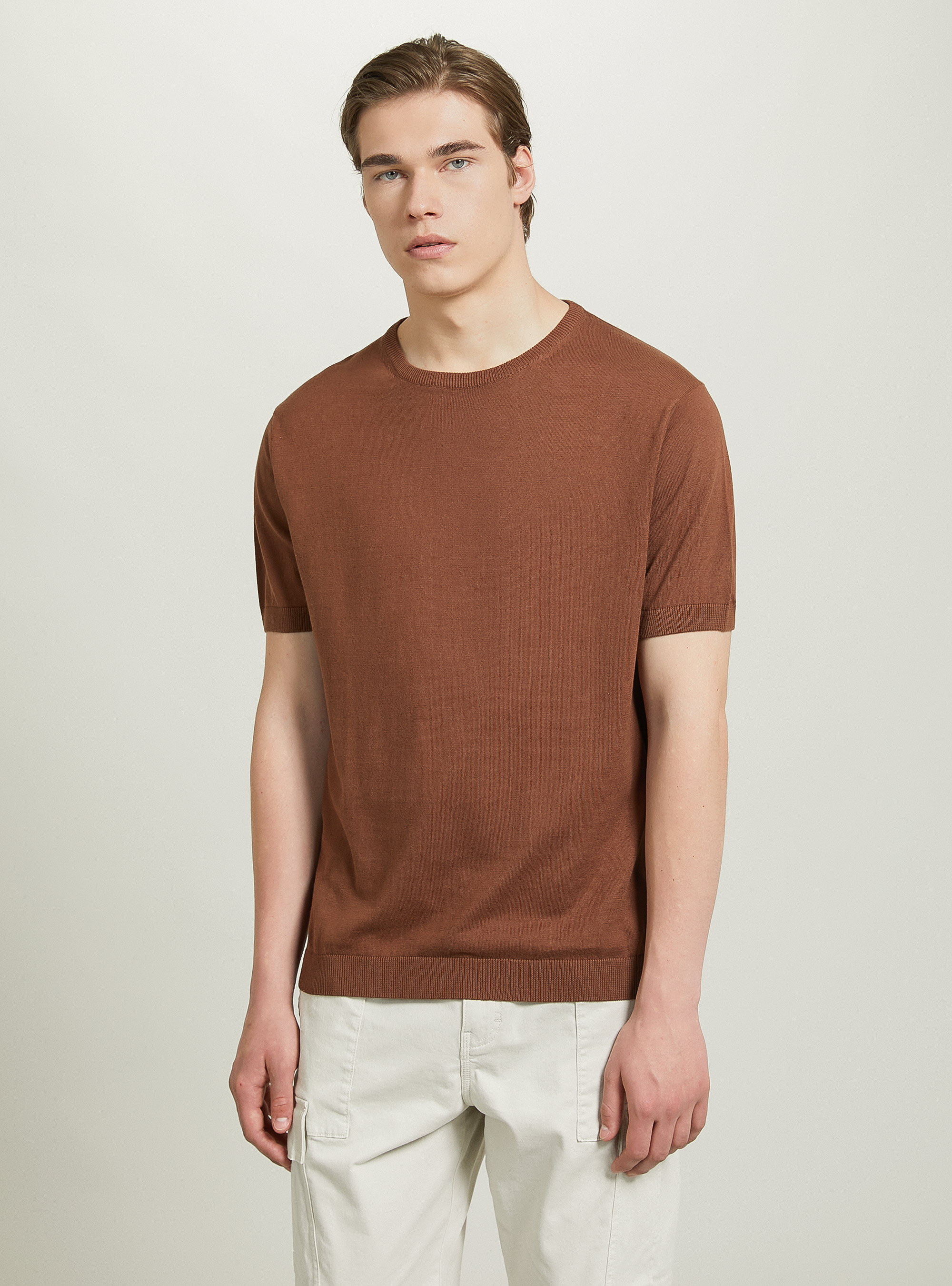 Short-sleeved cotton pullover, BR3 BROWN LIGHT