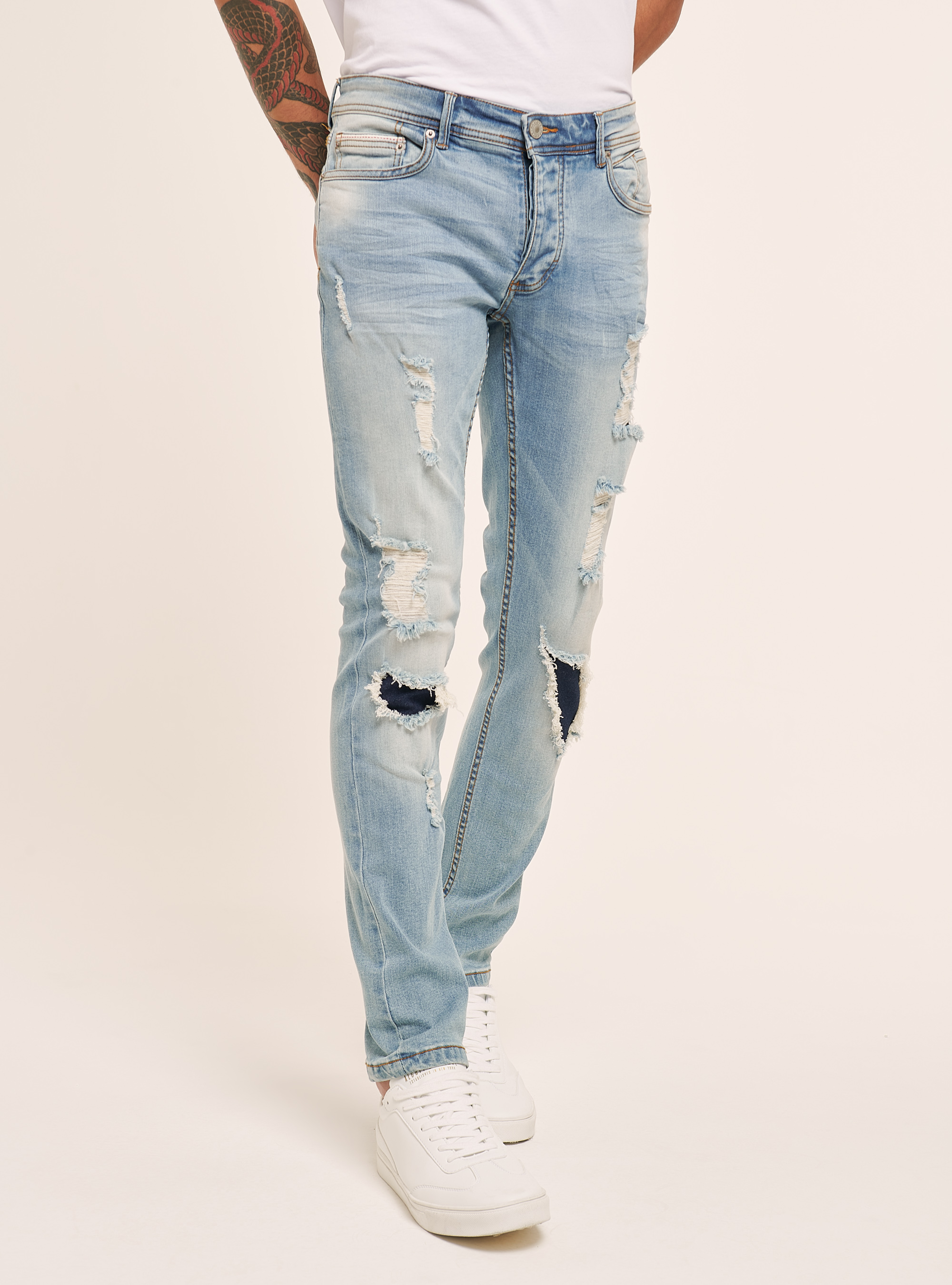 Jeans skinny fit avec déchirures, C272 BLUE