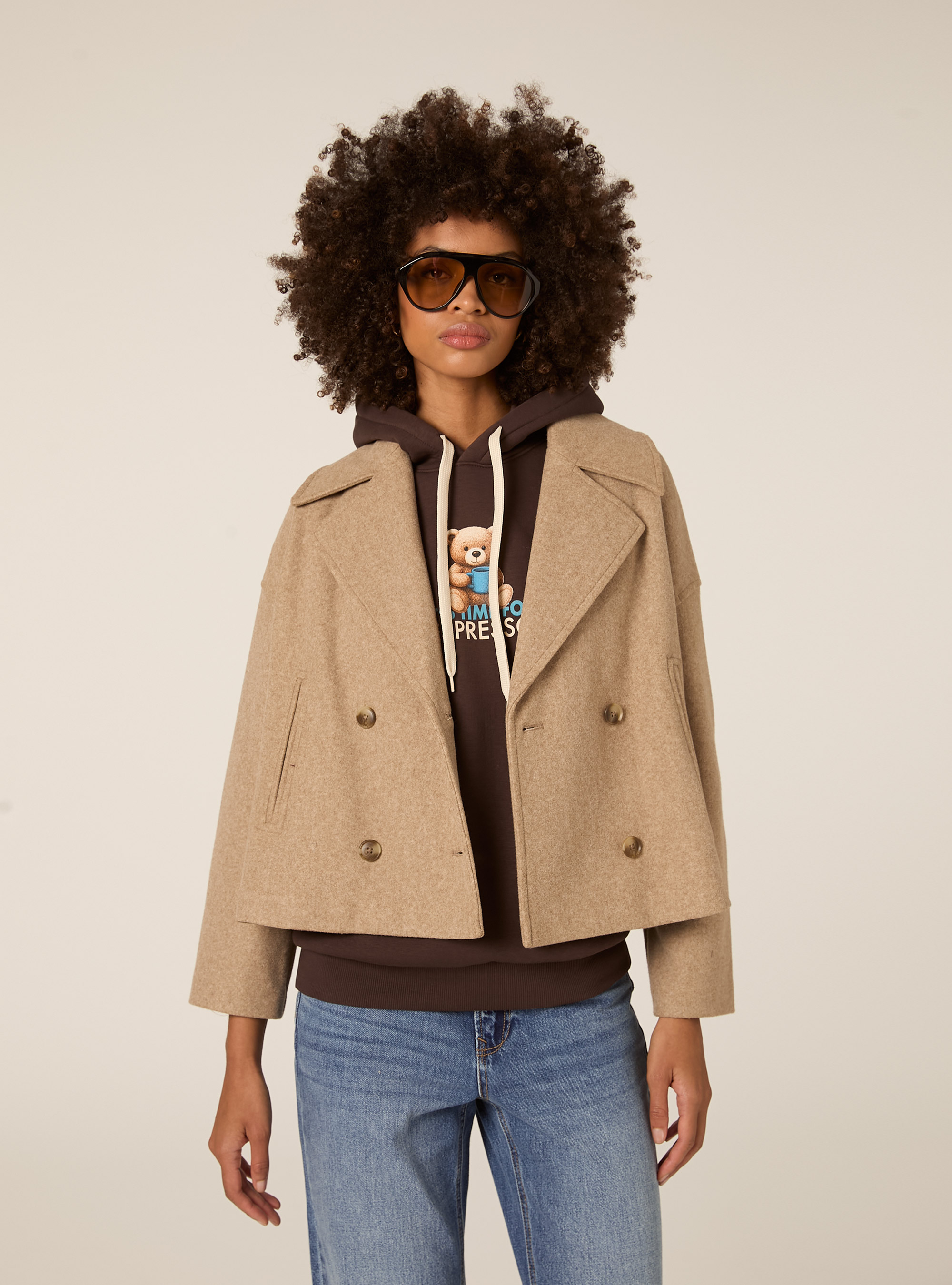 Short wool coat, MTB3 TOBACCO MEL LIGHT