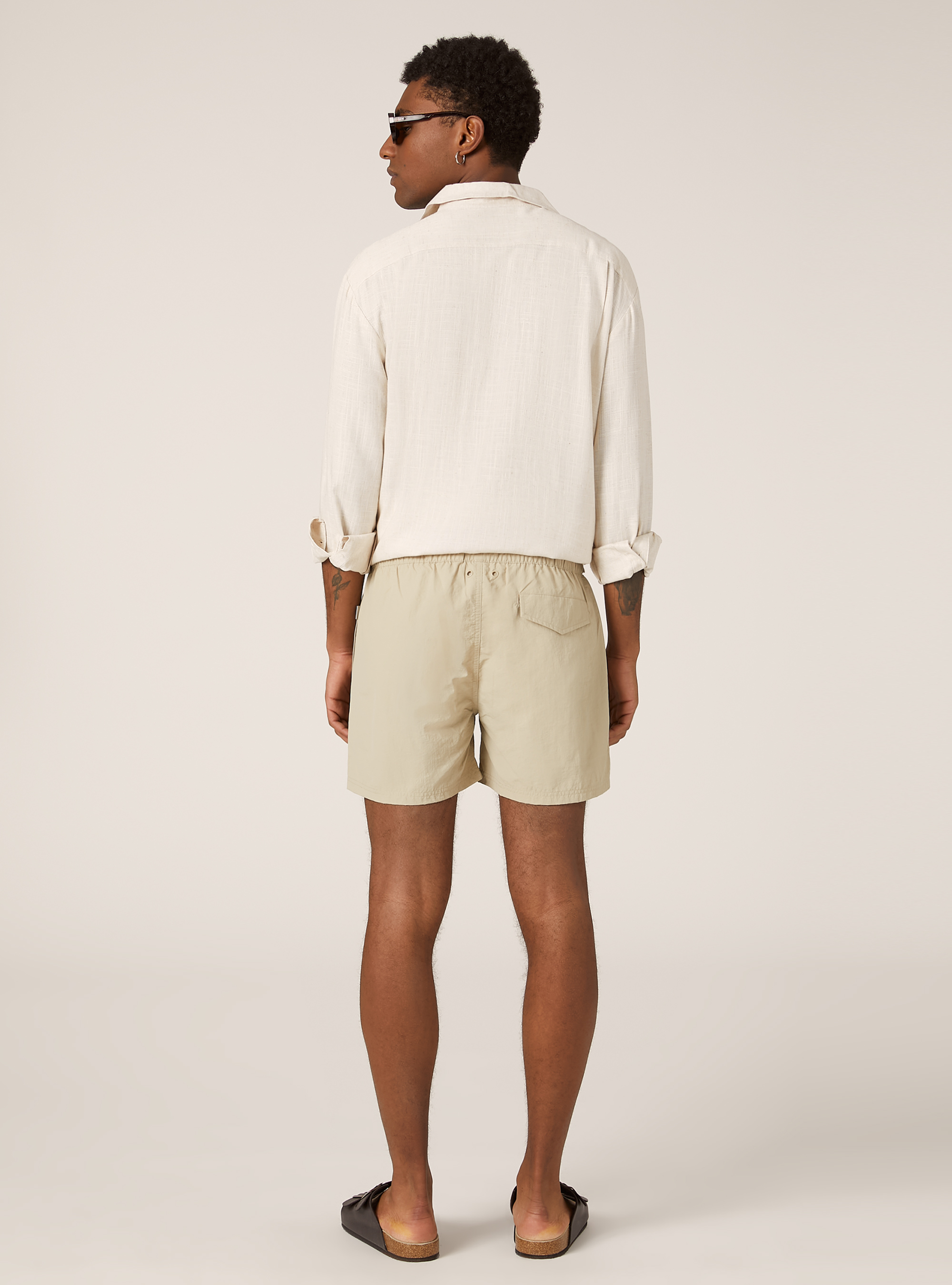 Plain-coloured swimming costume with back pocket, BG2 BEIGE MEDIUM