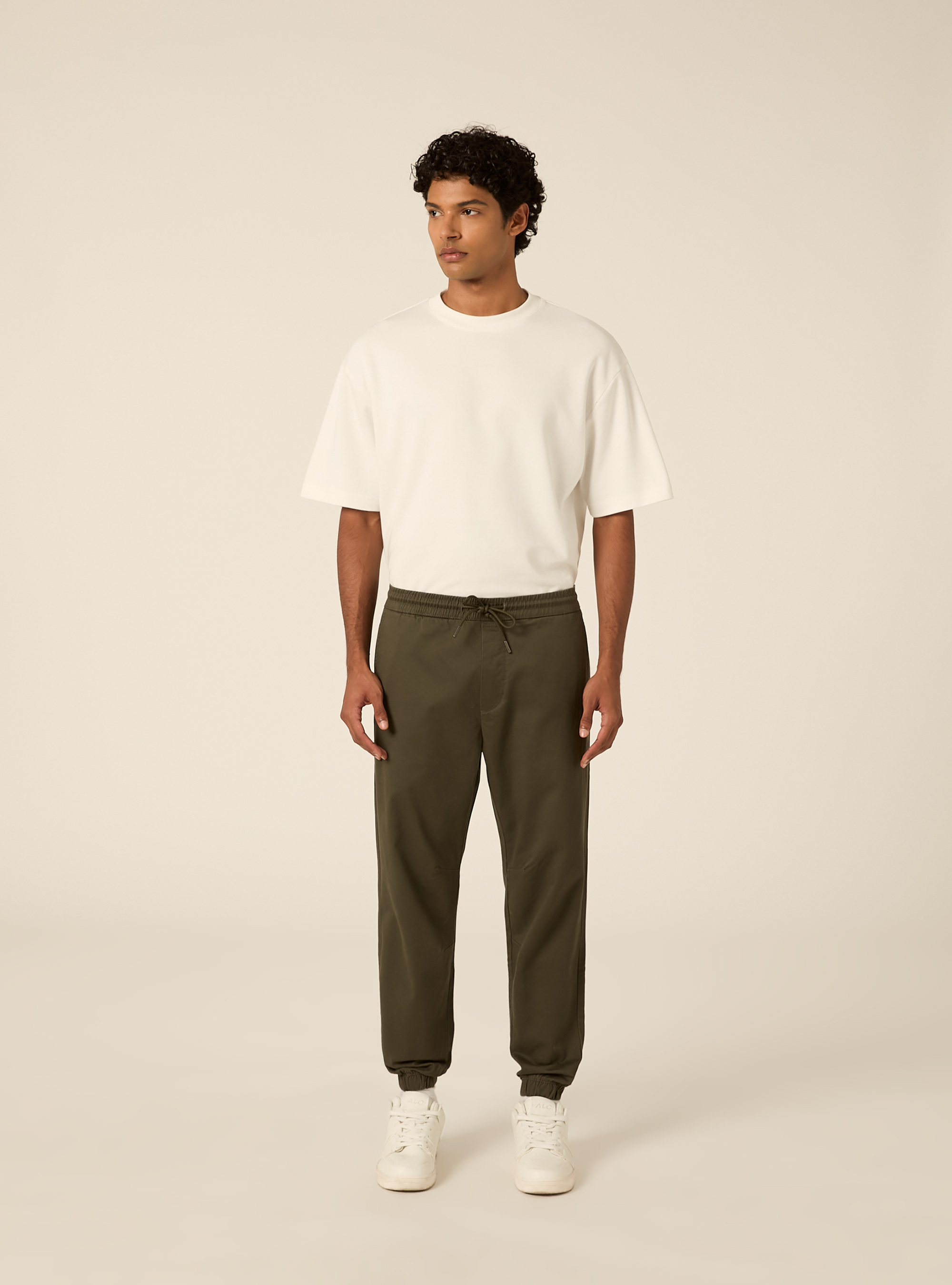 Pantaloni twill stretch elastico e stringa in vita, KY2 KAKY MEDIUM