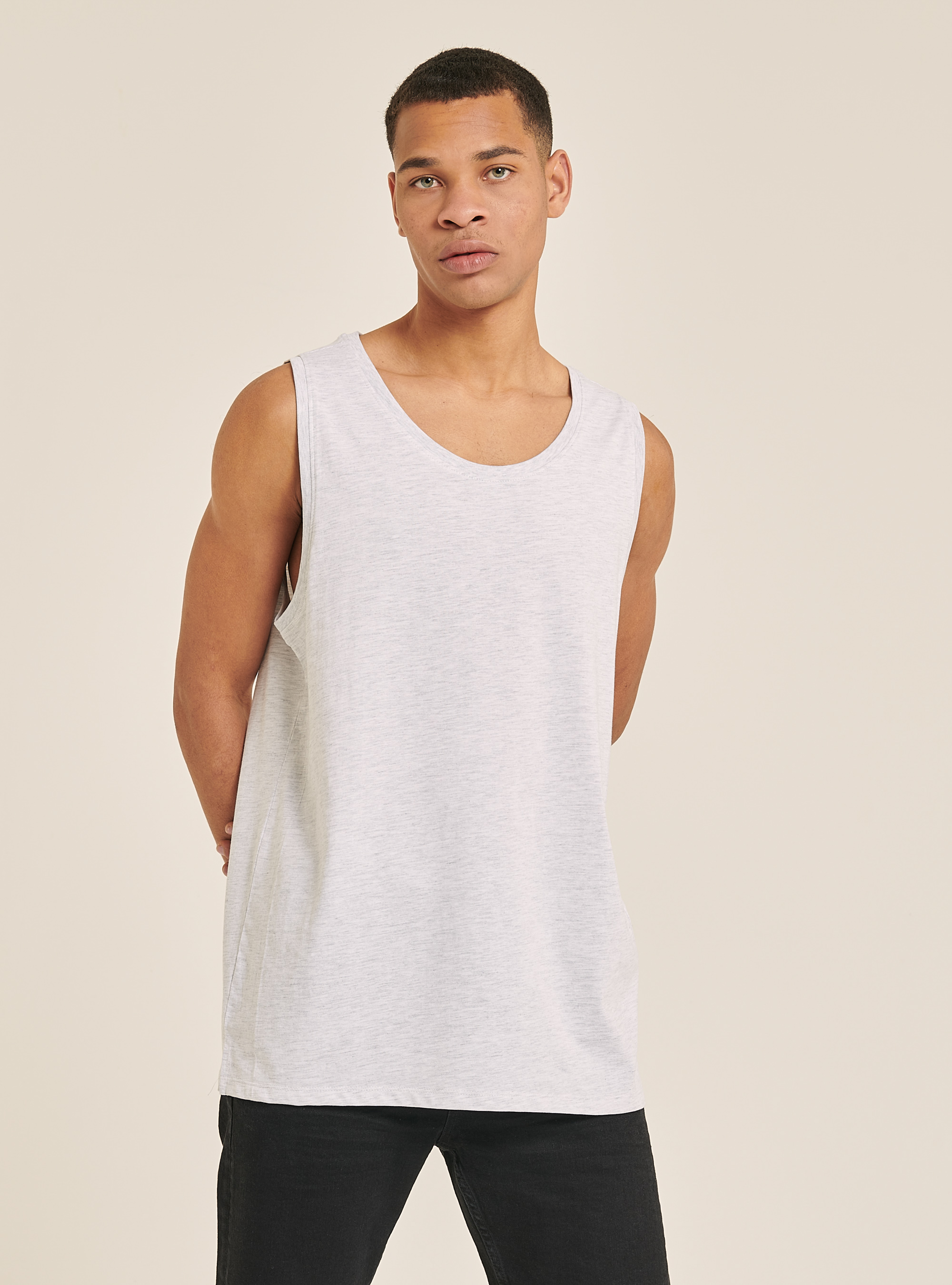 Einfarbiges Basic-Tanktop aus reiner Baumwolle, C148 ICE MELANGE