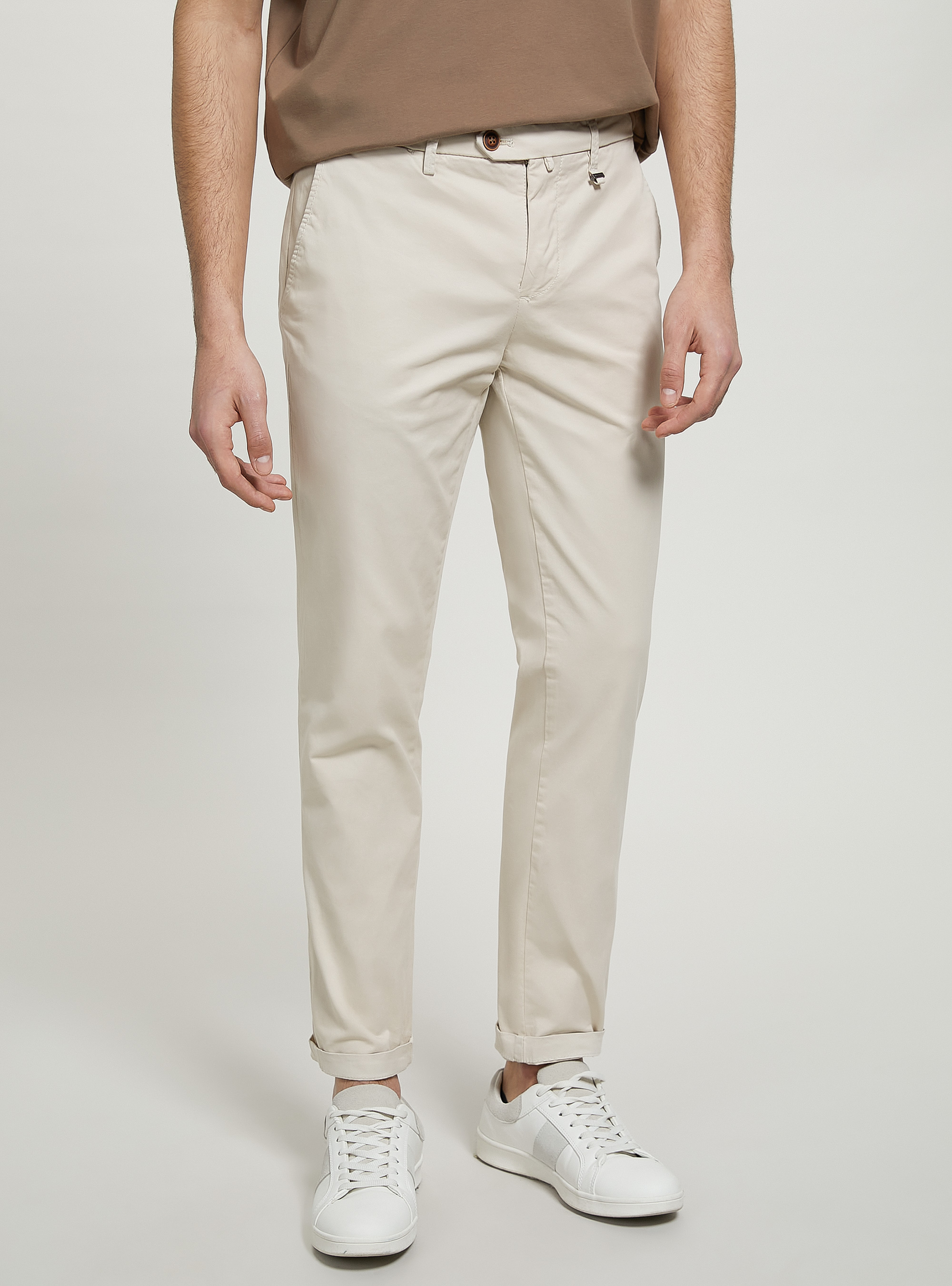 Stretch cotton twill chinos, BG3 BEIGE LIGHT