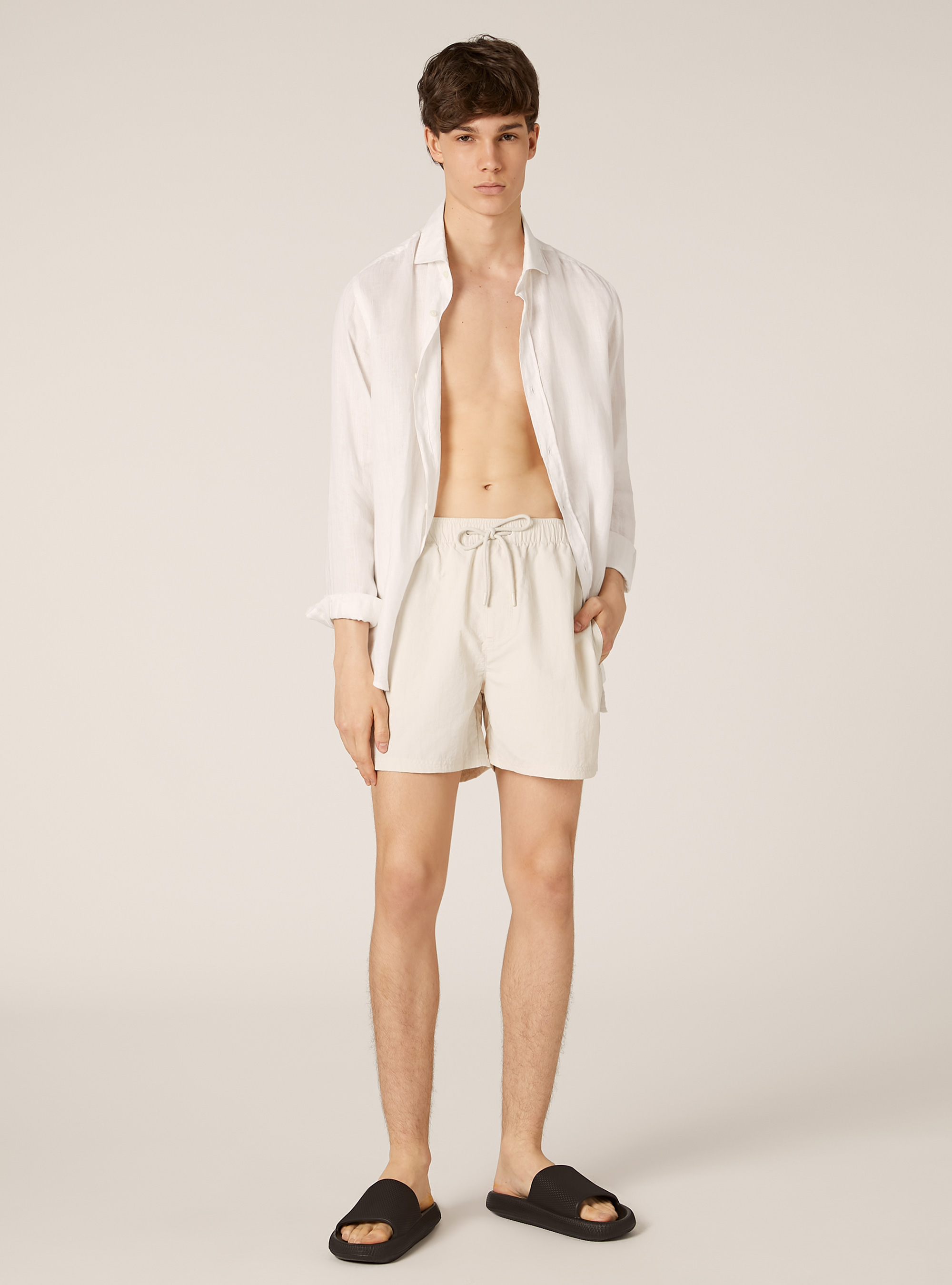 Plain-coloured swimming costume with back pocket, CR3 CREAM LIGHT