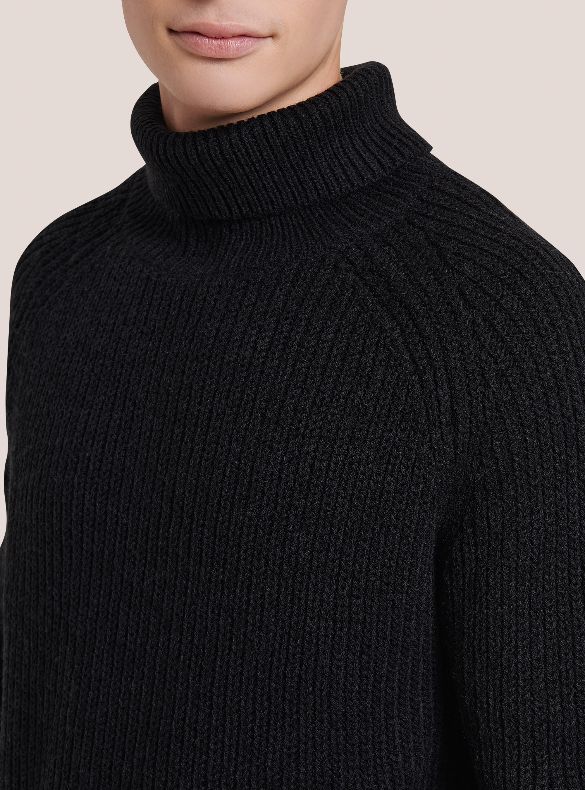 Pullover caldo collo alto a coste inglesi, BK1 BLACK